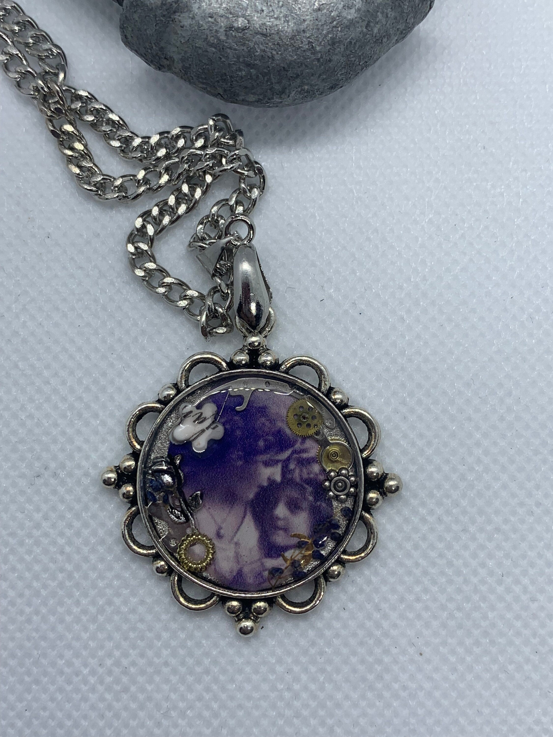 Round Silver Women and child Antique Steampunk Necklace