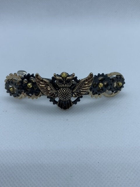Steampunk Owl Black and Gold Hair Clip
