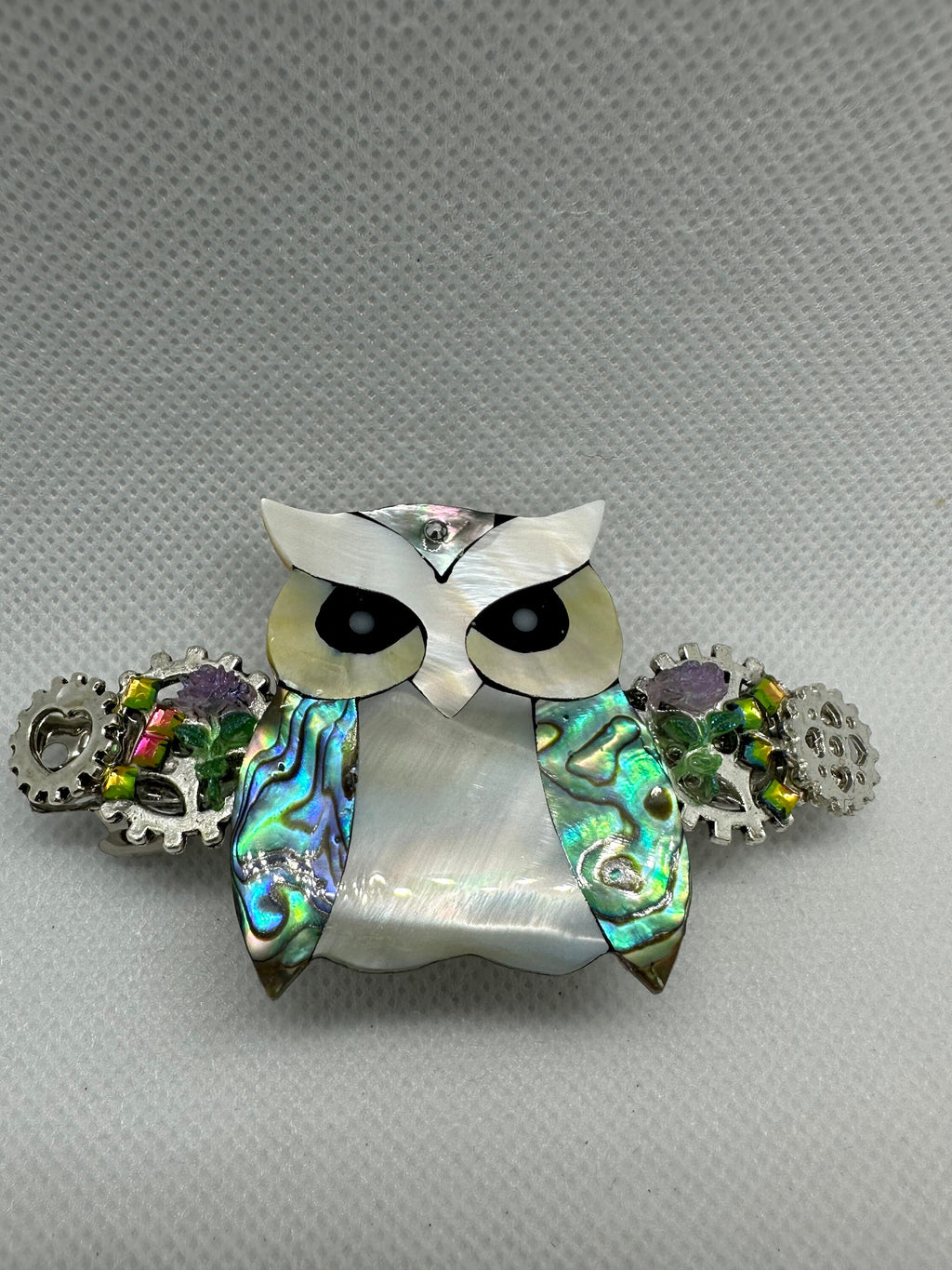 Steampunk Iridescent Owl Hair Clip
