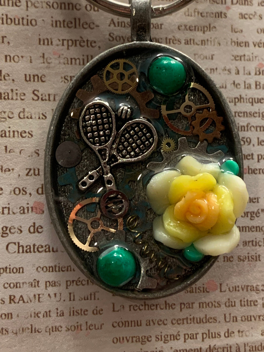 Steampunk Tennis Keychain Yellow Flower