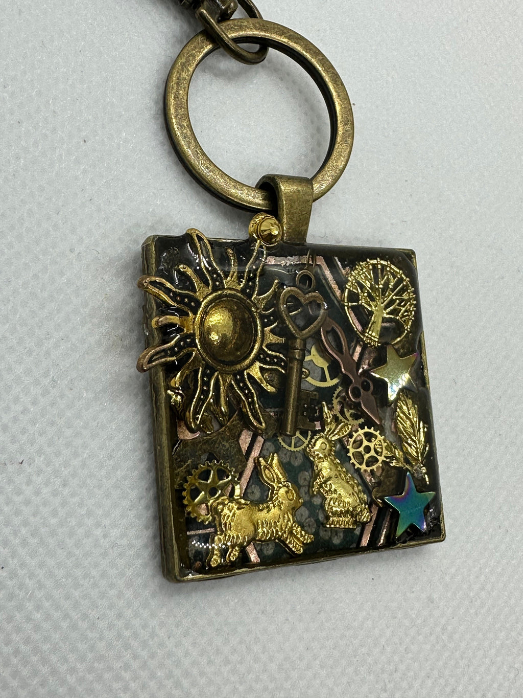 Steampunk Rabbit or Bunny Gold Keychain