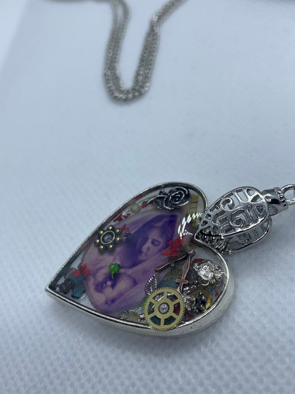 Women and Baby Heart shaped Steampunk Antique Necklace