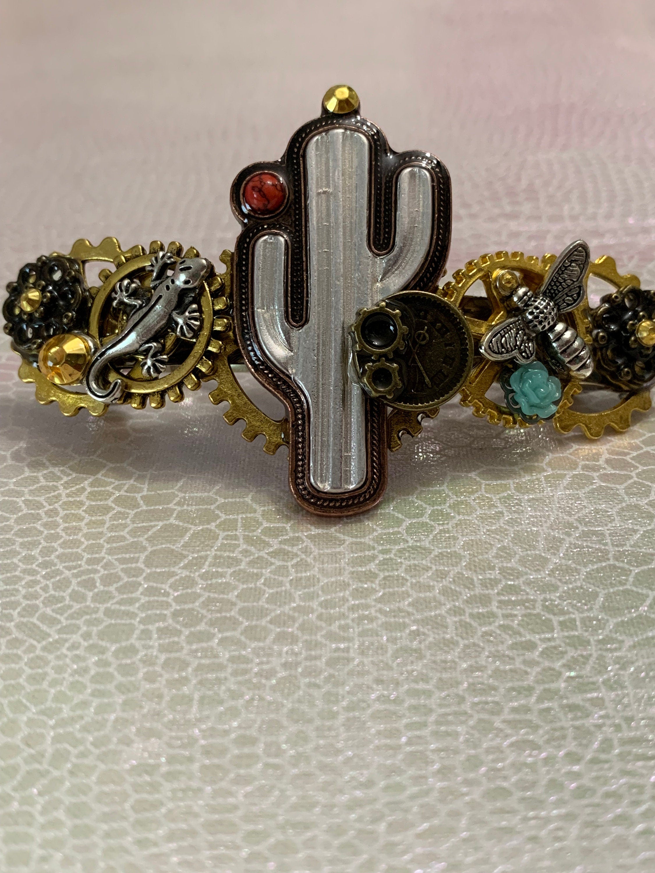 Cactus Desert Steampunk hair clip