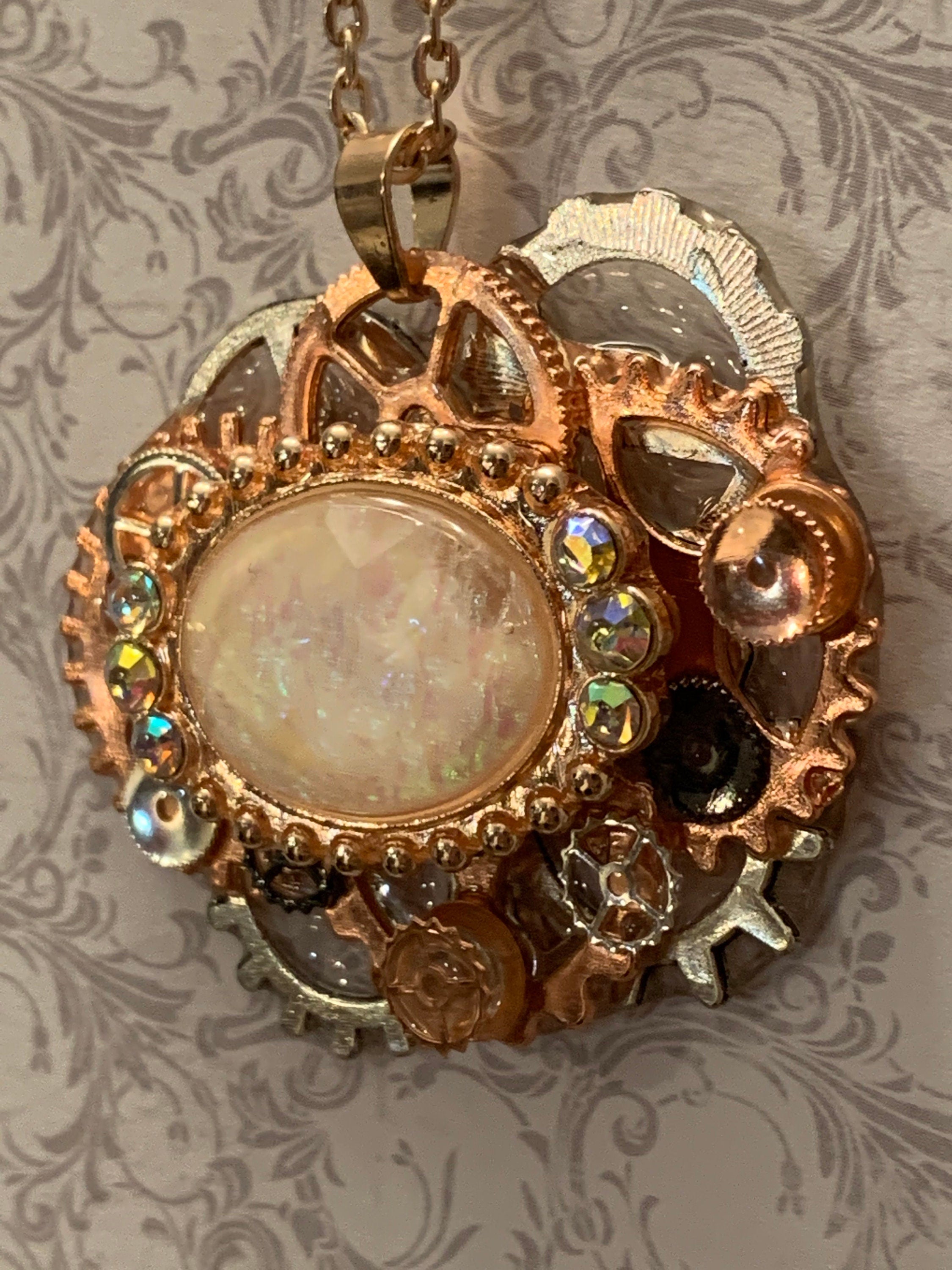 Steampunk Rose gold and silver pendant necklace