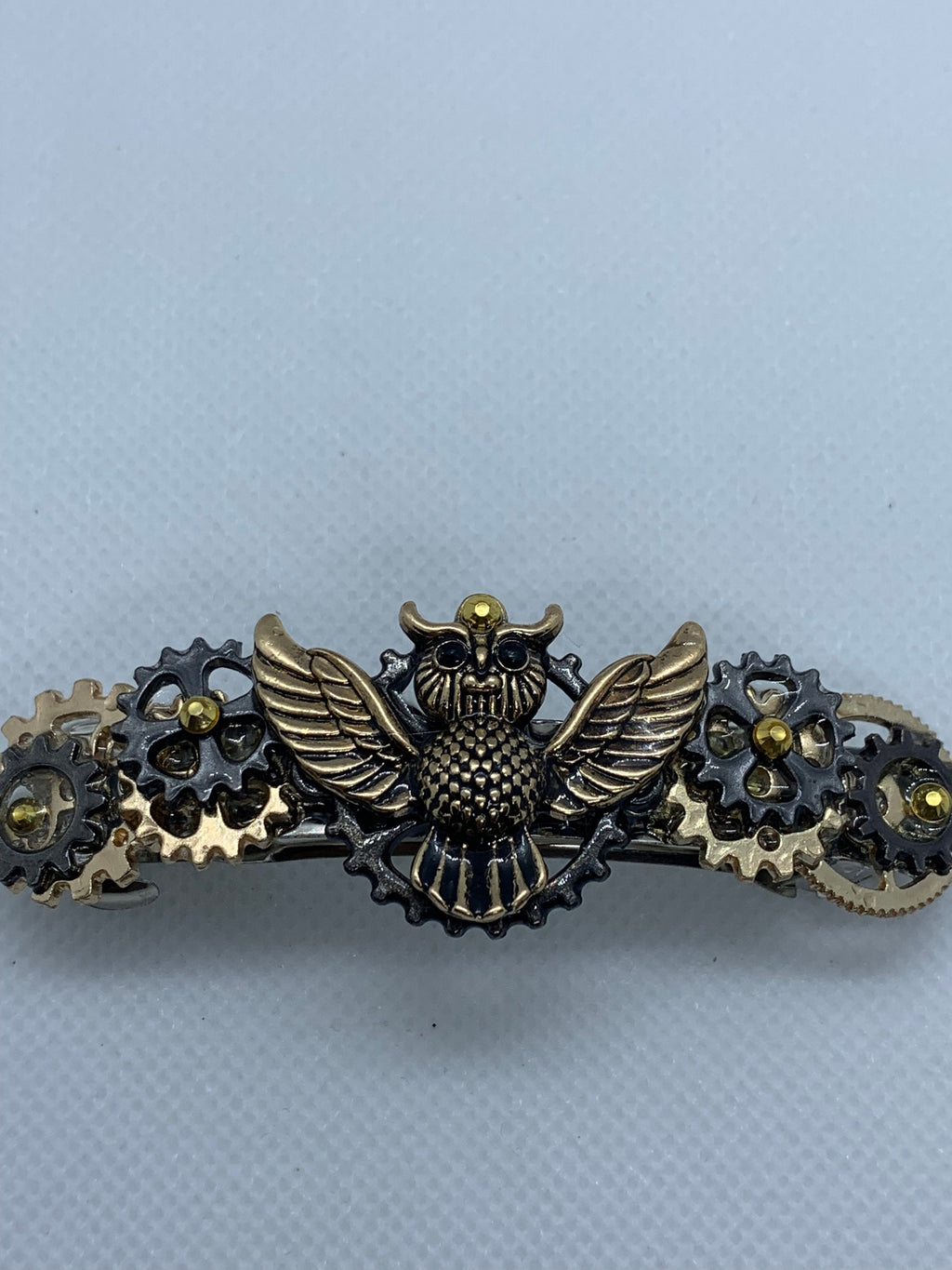 Steampunk Owl Black and Gold Hair Clip