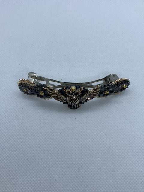 Steampunk Owl Black and Gold Hair Clip