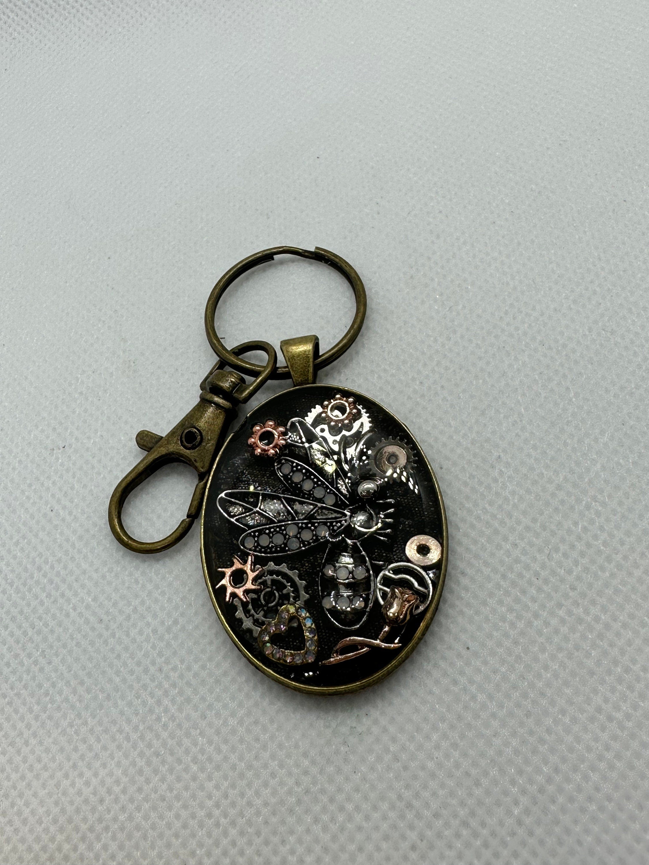 Dragonfly Steampunk Oval Keychain