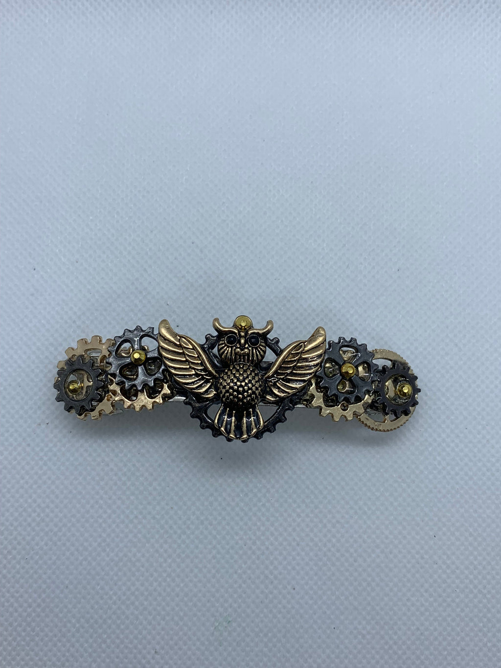 Steampunk Owl Black and Gold Hair Clip