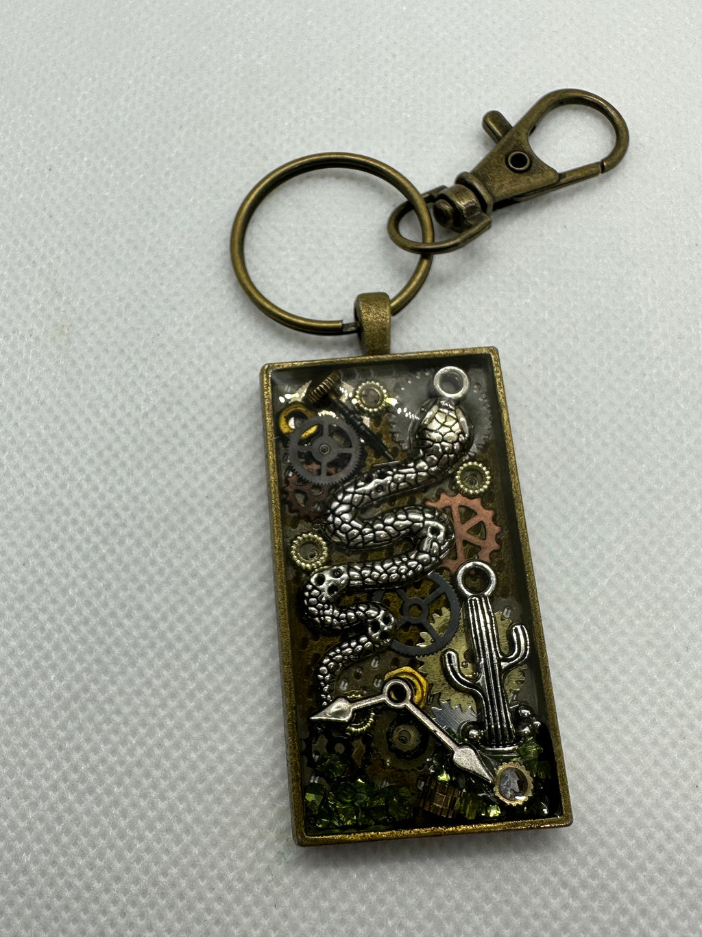 Steampunk Desert Theme Snake with Cactus Keychain