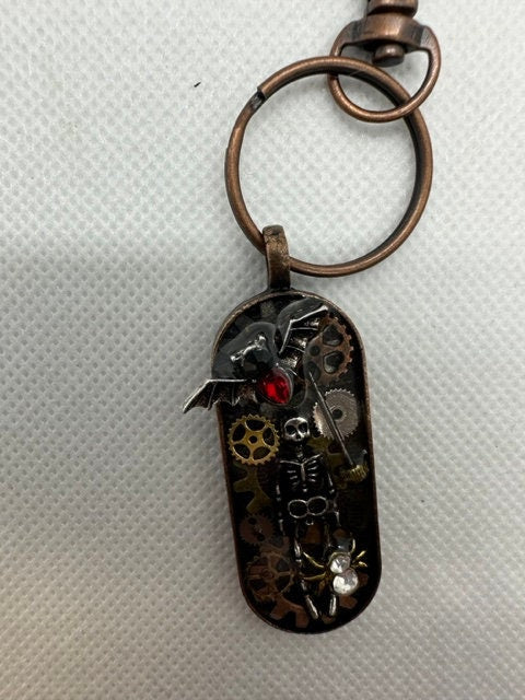 Skeleton and Bat Steampunk Keychain