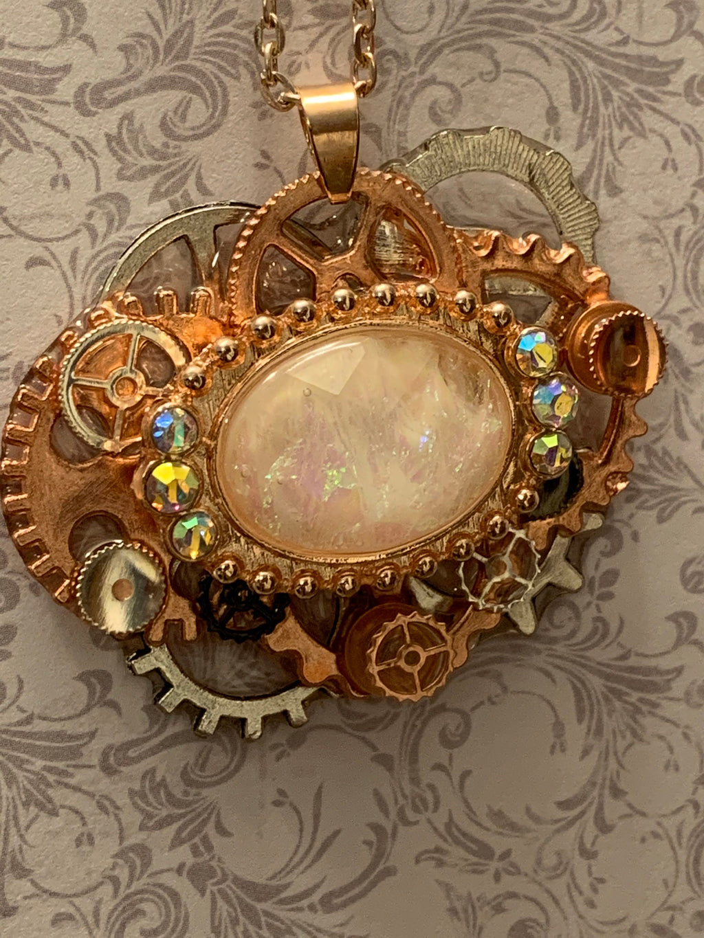 Steampunk Rose gold and silver pendant necklace