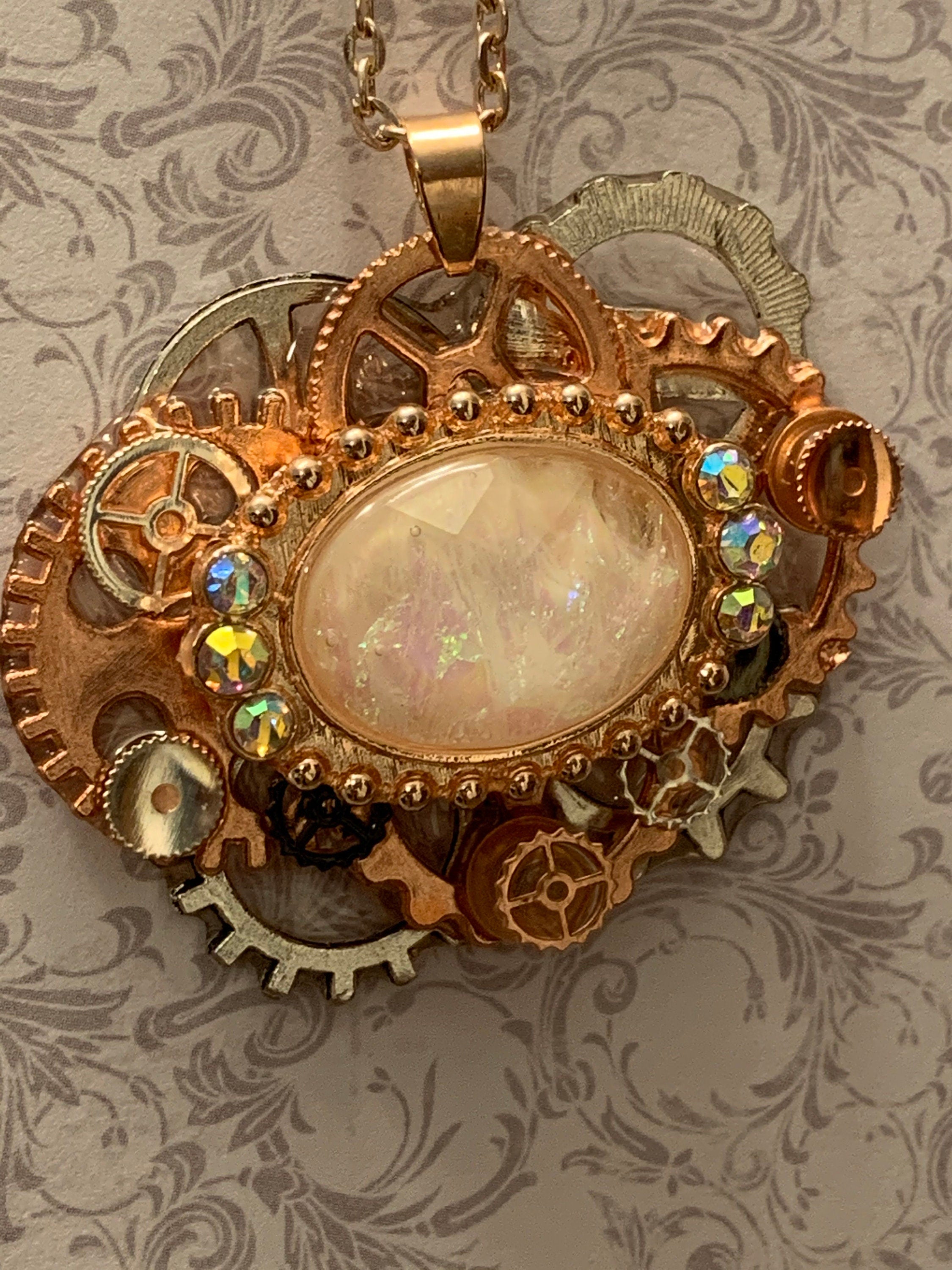 Steampunk Rose gold and silver pendant necklace
