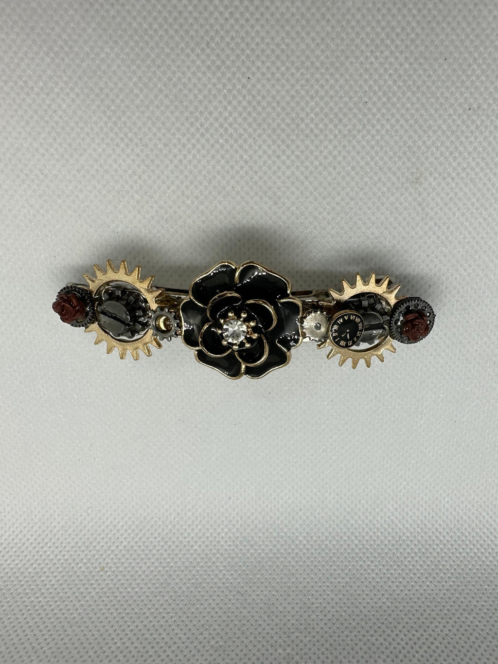 Black and Gold Steampunk Rose Metal Hair Clip