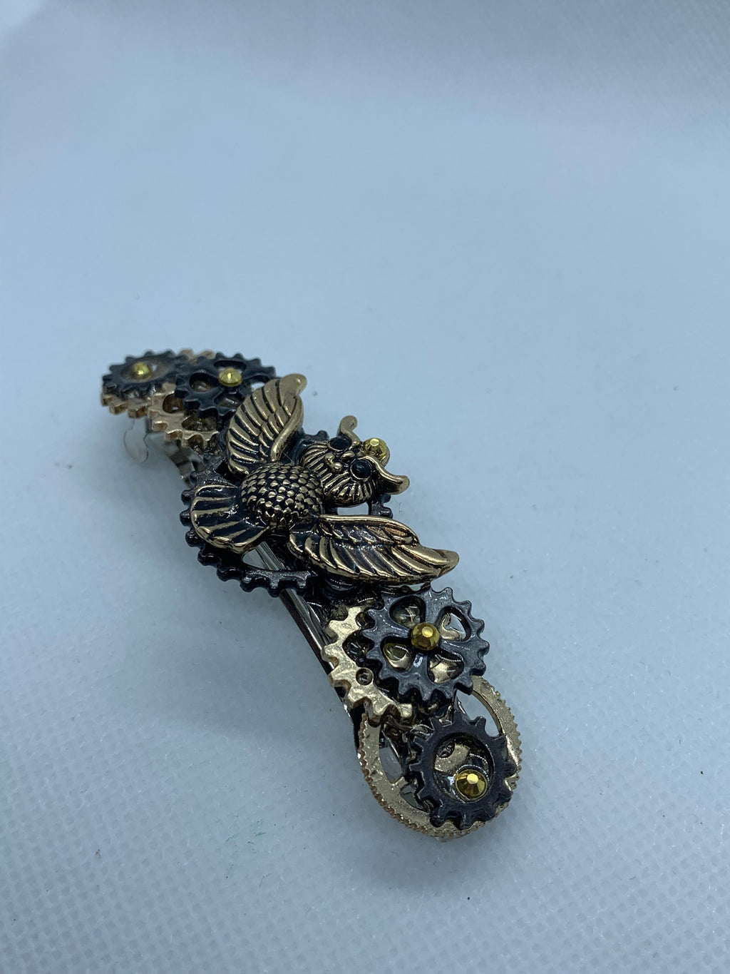 Steampunk Owl Black and Gold Hair Clip
