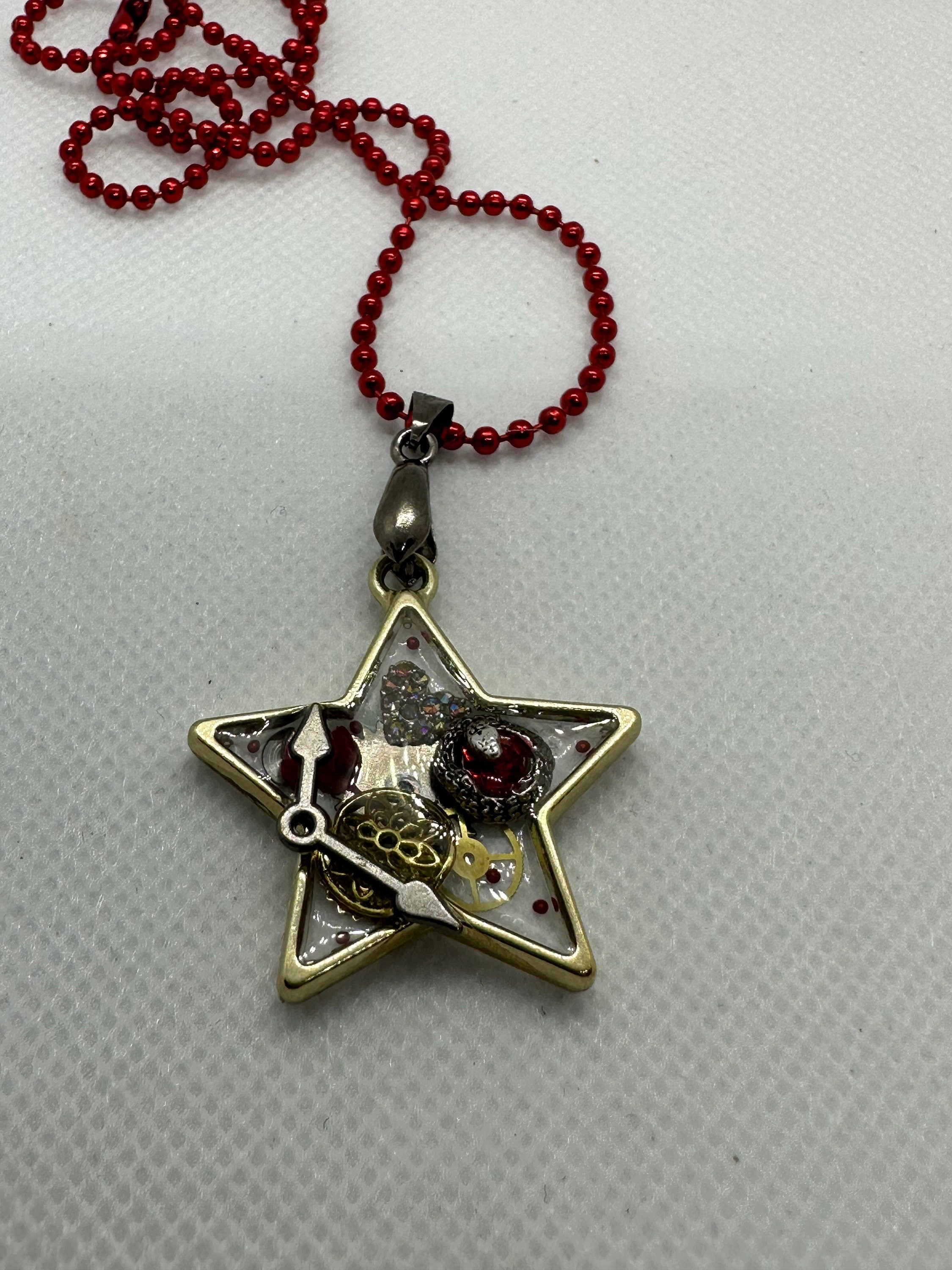 Steampunk Gold Star Necklace with Snake