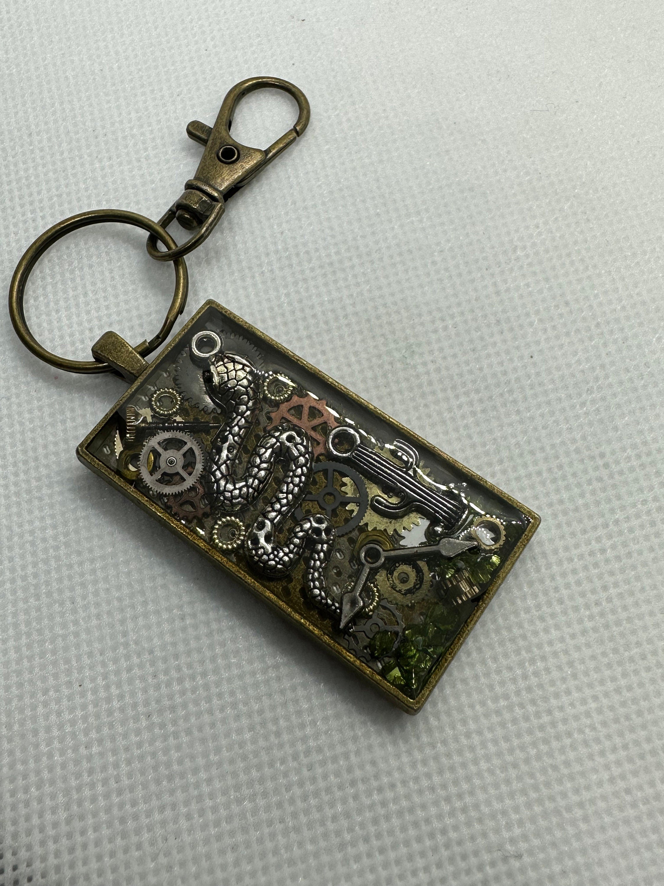 Steampunk Desert Theme Snake with Cactus Keychain