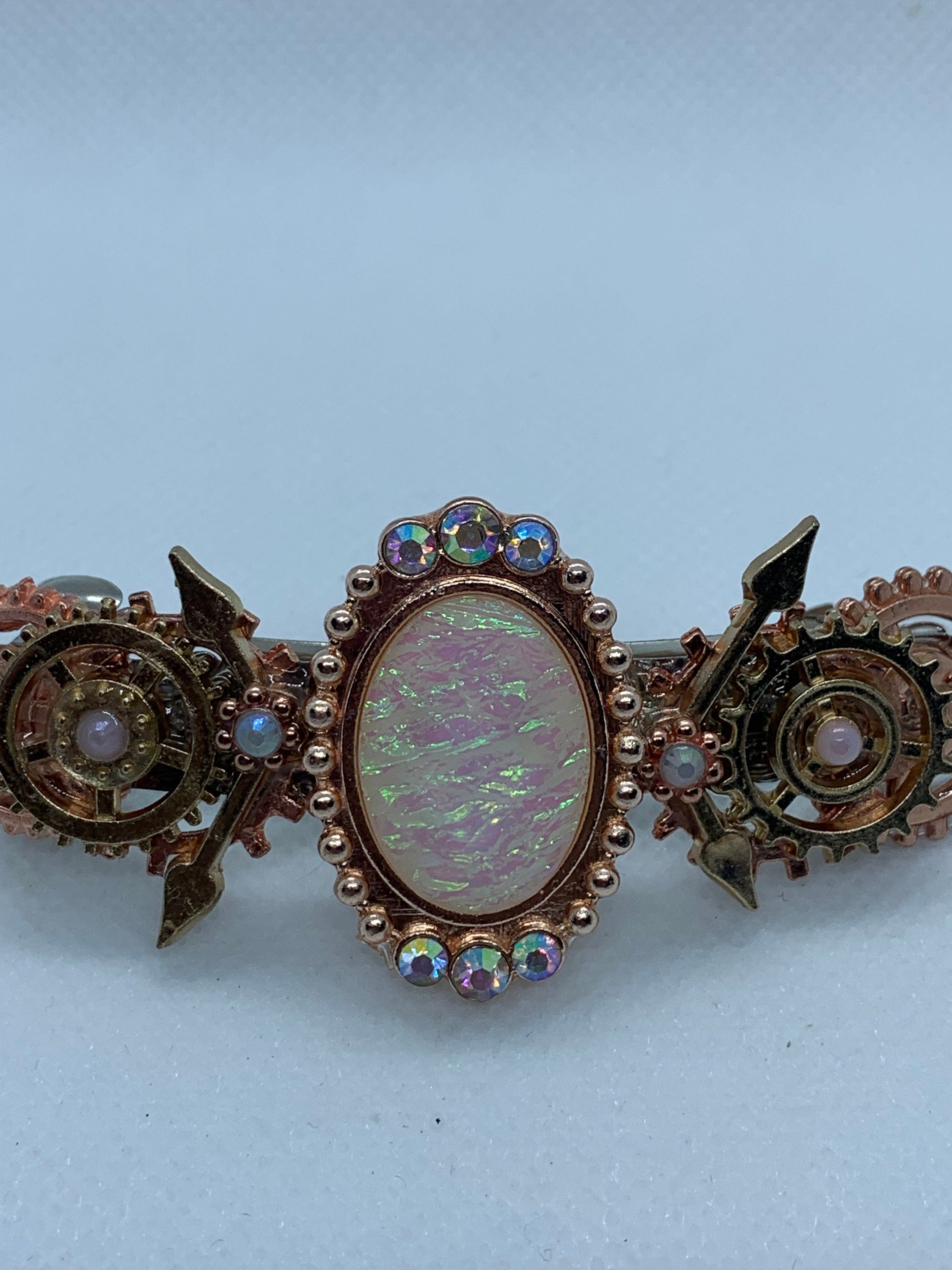Steampunk Rose gold Rose Quarts look Stone Hair Clip