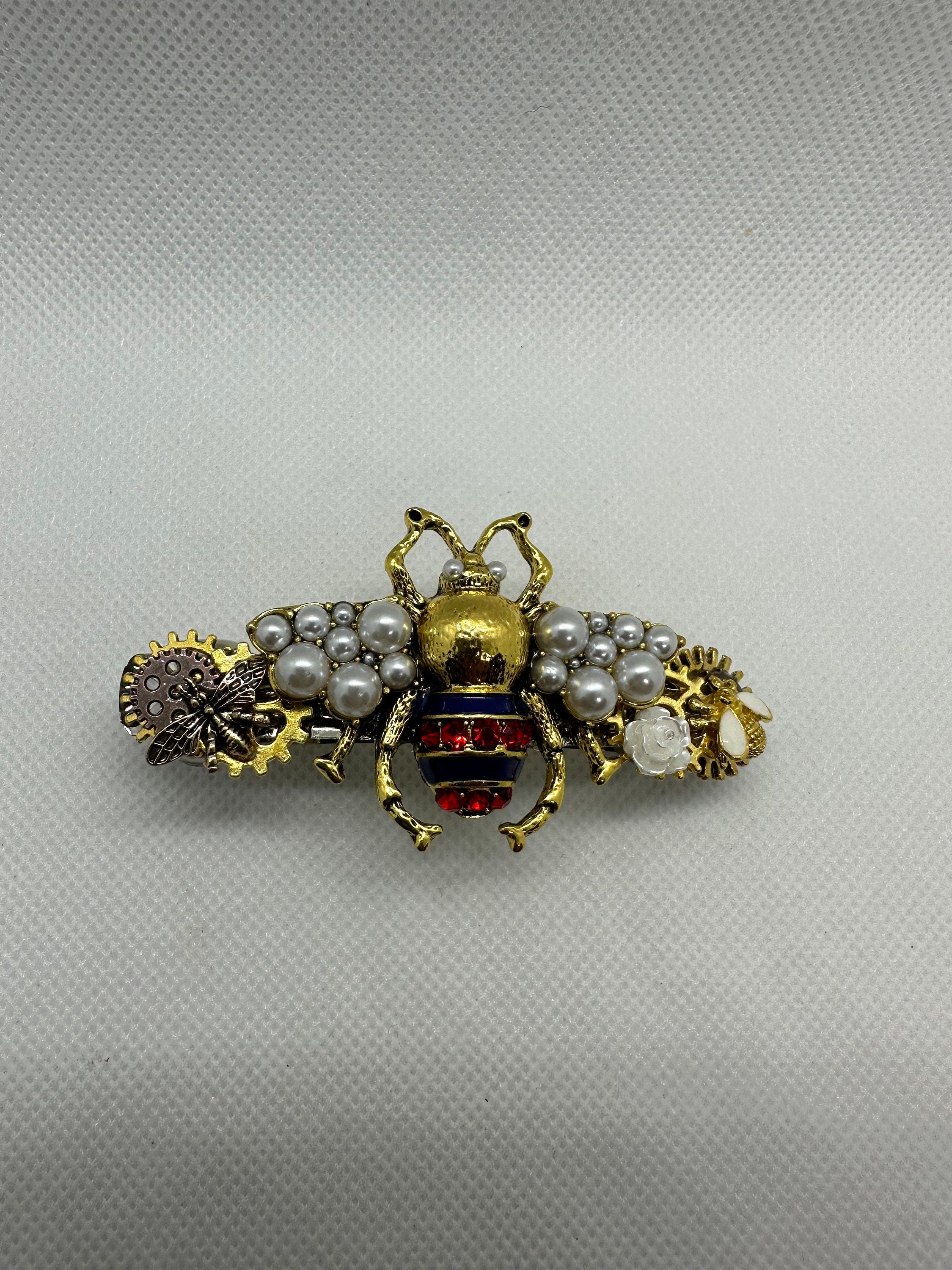Red, White, Blue and Gold Steampunk Beatle Hairclip