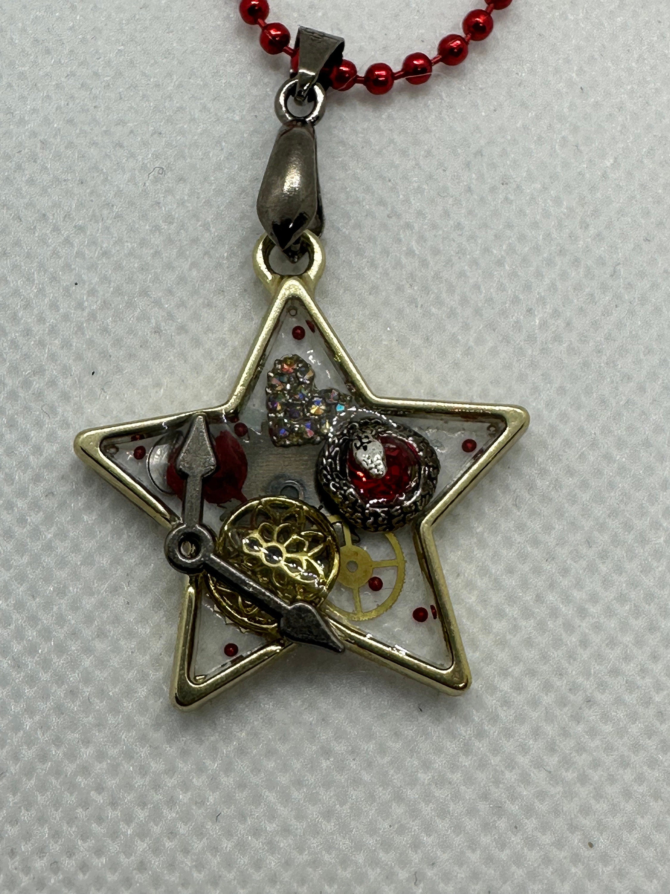 Steampunk Gold Star Necklace with Snake