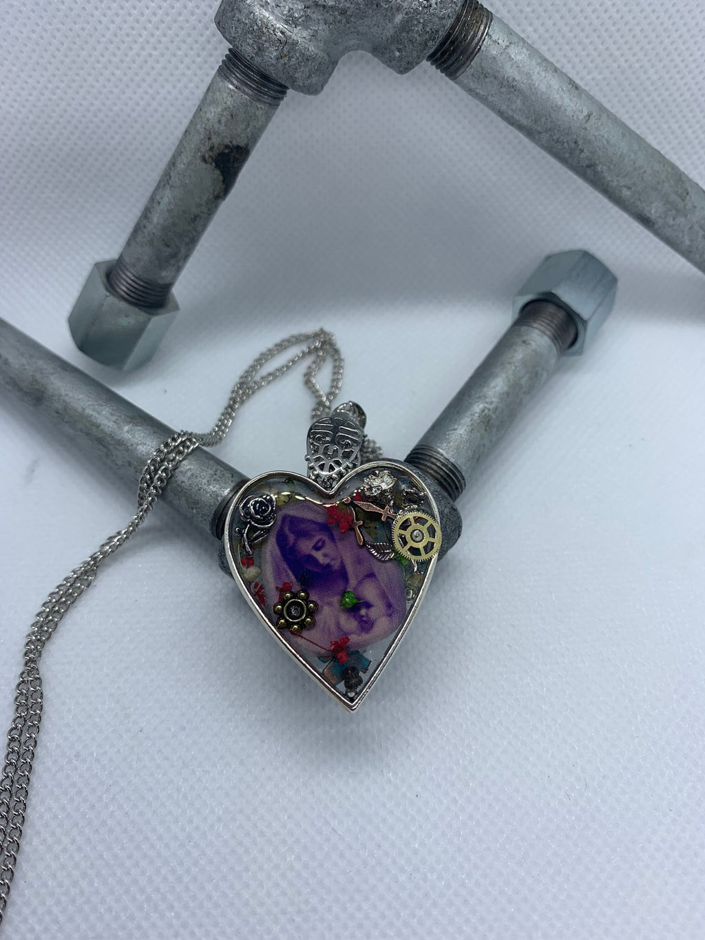 Women and Baby Heart shaped Steampunk Antique Necklace