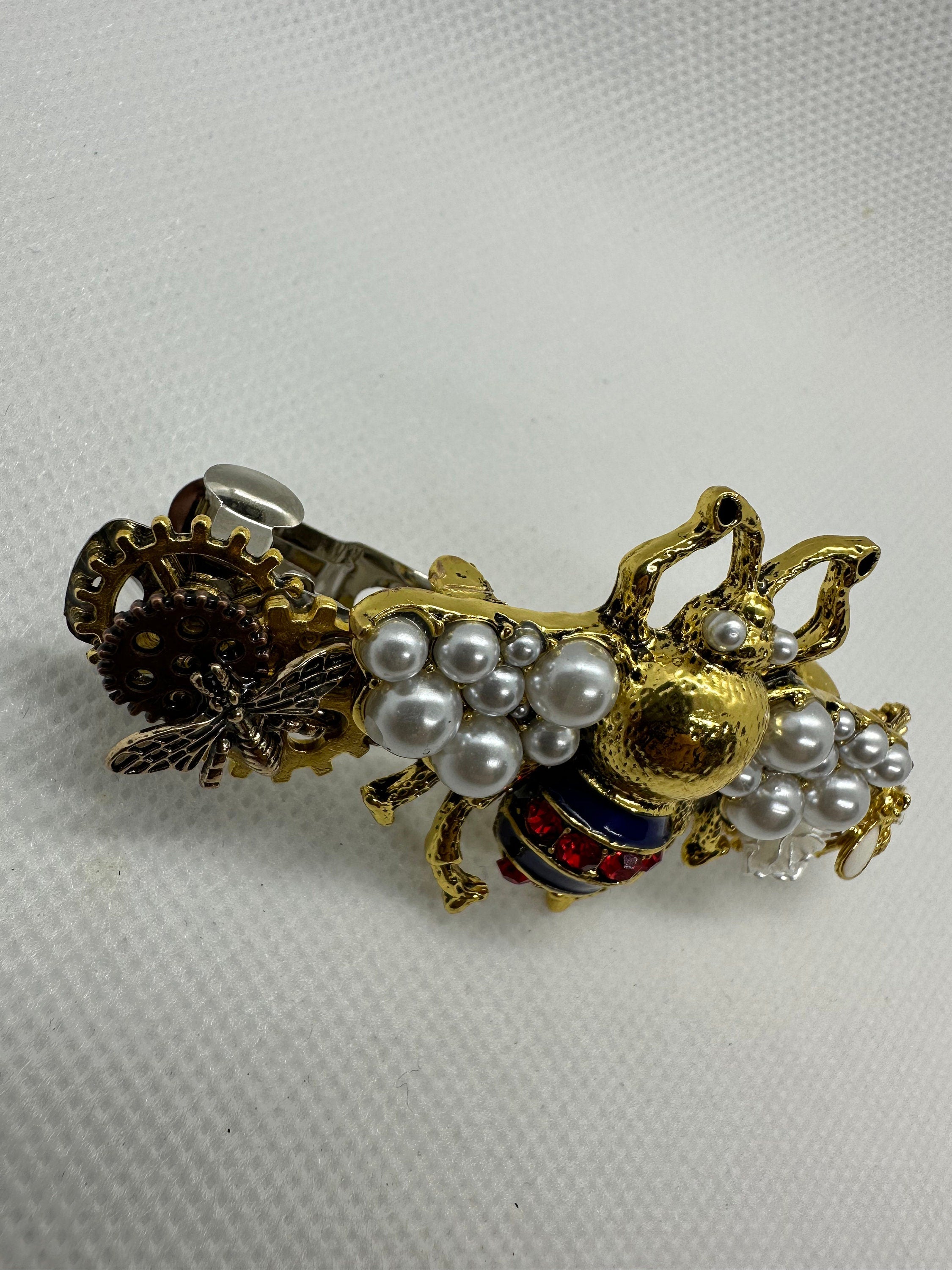Red, White, Blue and Gold Steampunk Beatle Hairclip