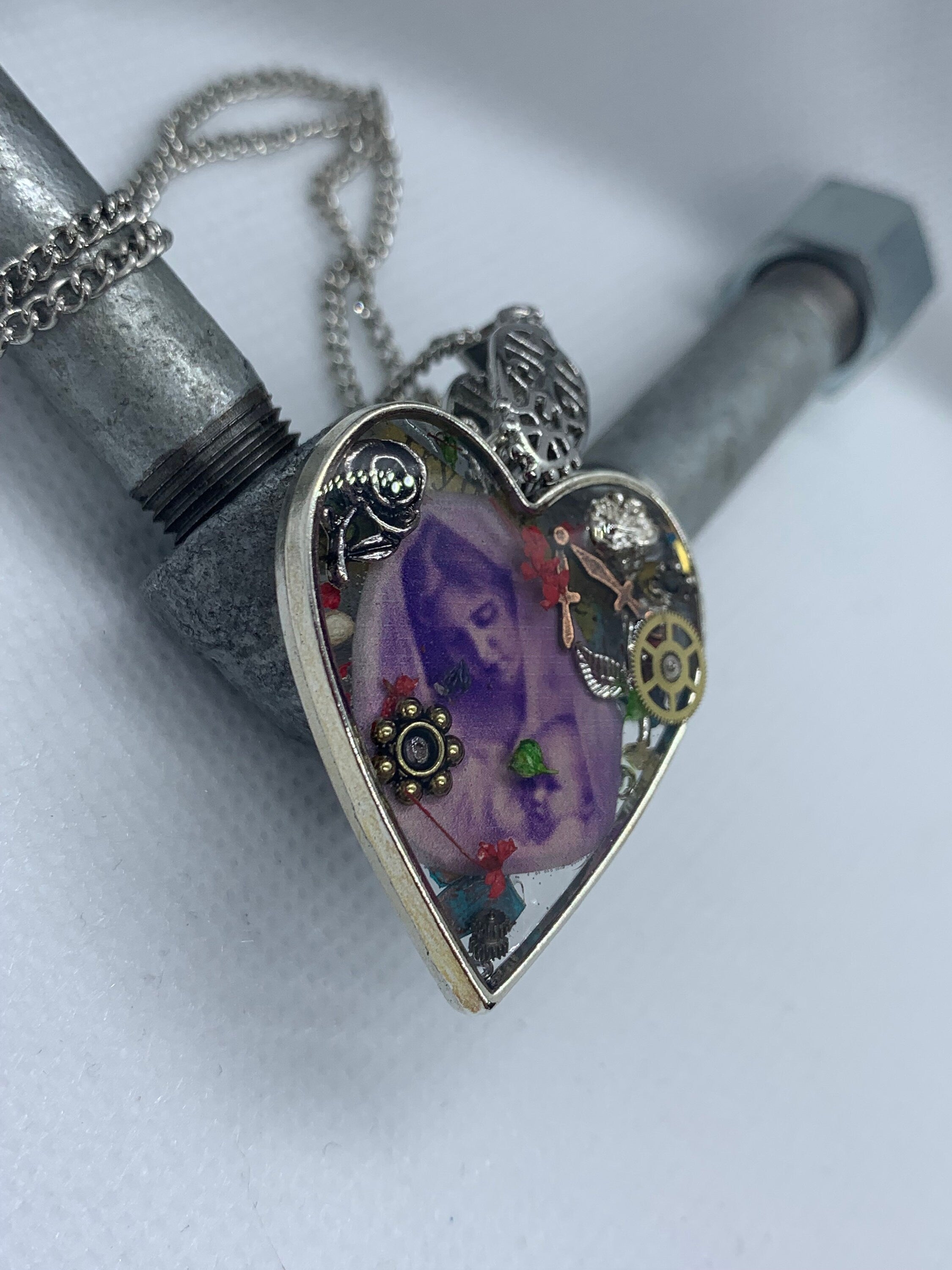 Women and Baby Heart shaped Steampunk Antique Necklace