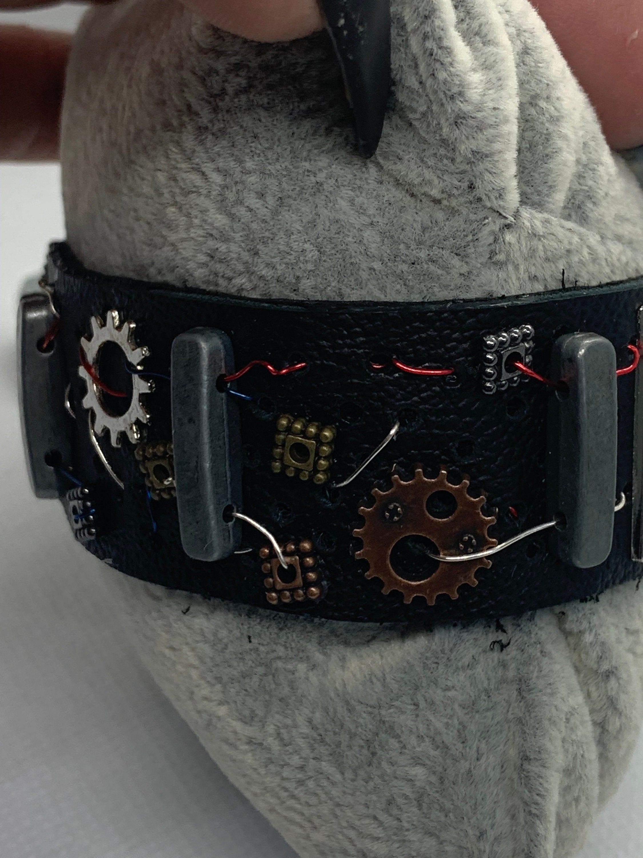 Black Leather Steampunk Electrical Theme Bracelet