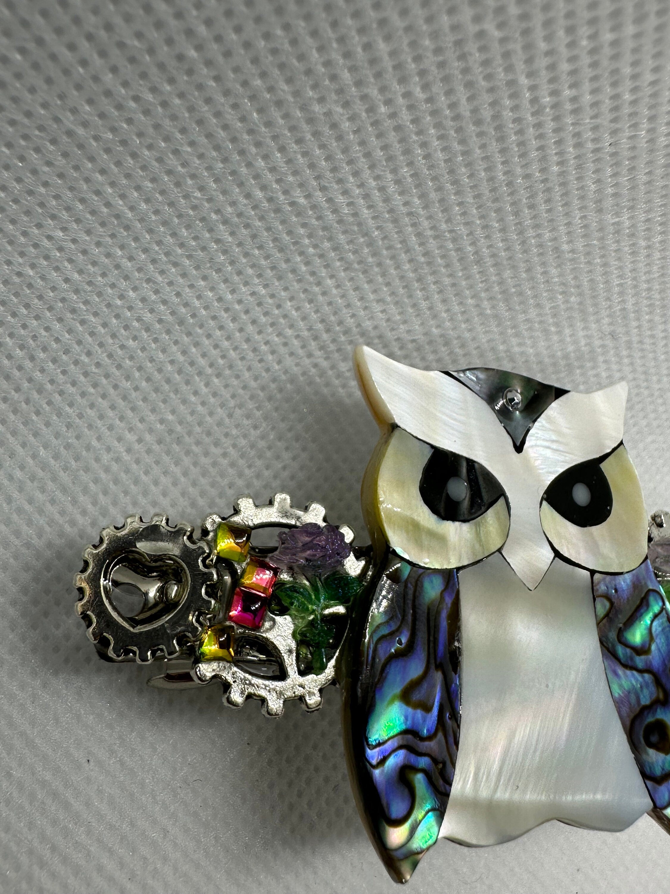 Steampunk Iridescent Owl Hair Clip