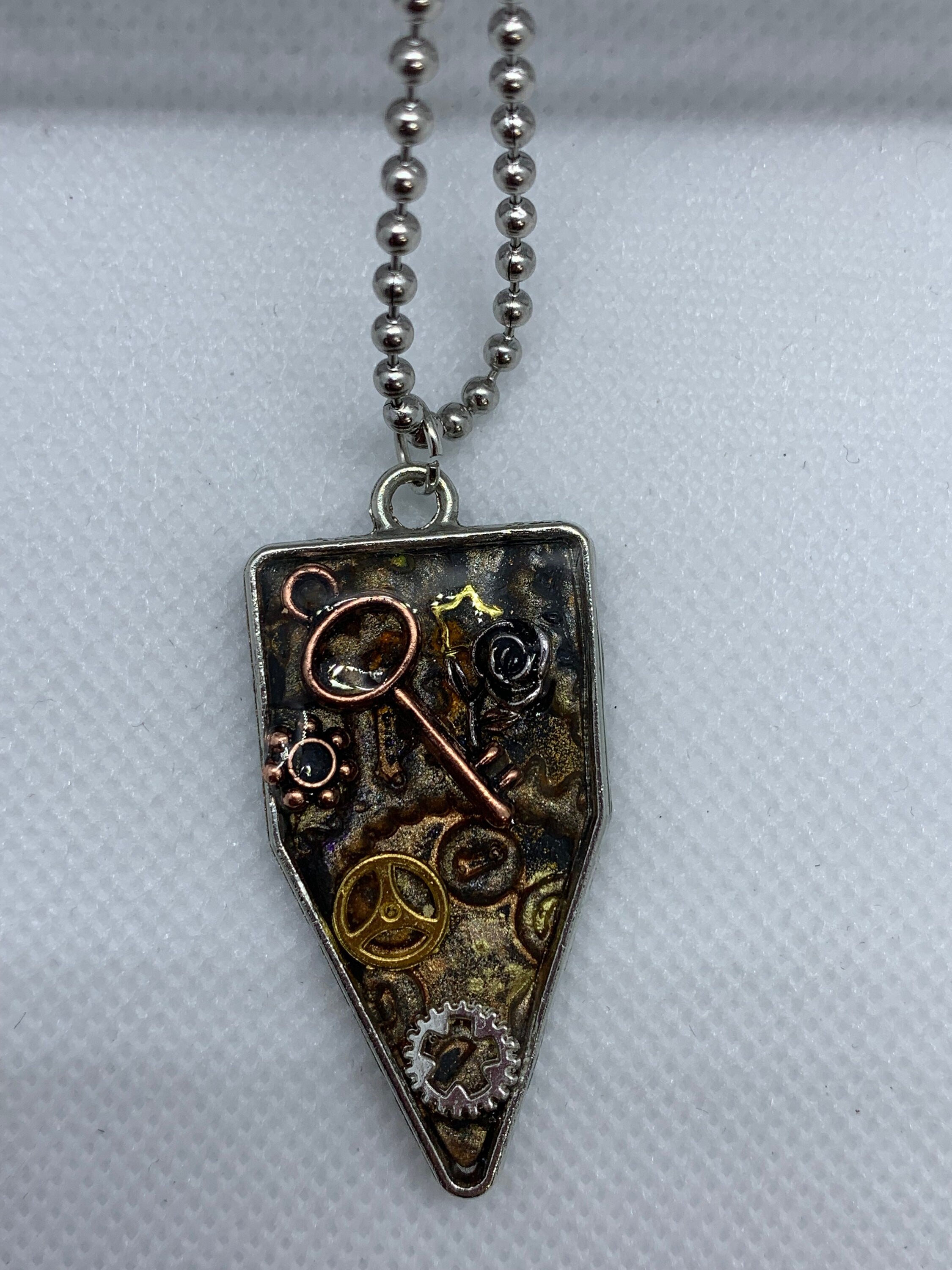 Steampunk Metal and Clay Necklace with Skeleton Key