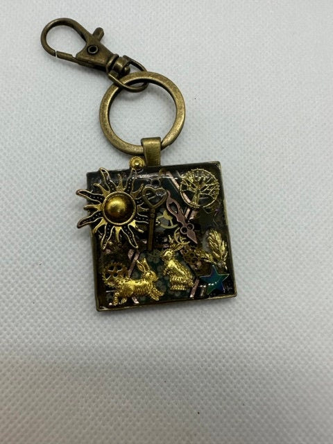 Steampunk Rabbit or Bunny Gold Keychain