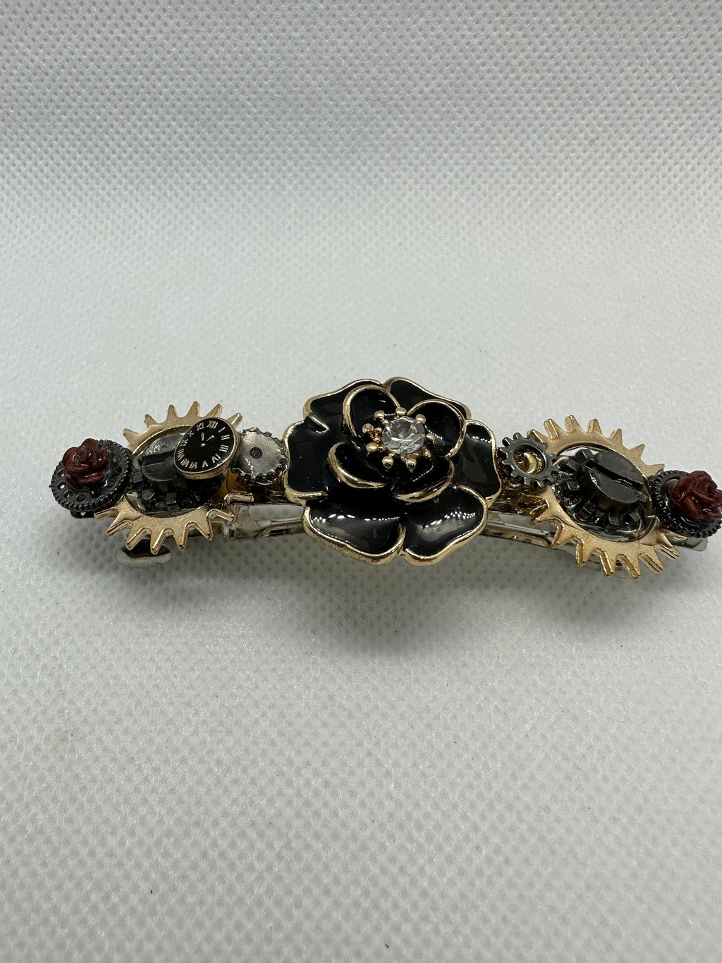Black and Gold Steampunk Rose Metal Hair Clip