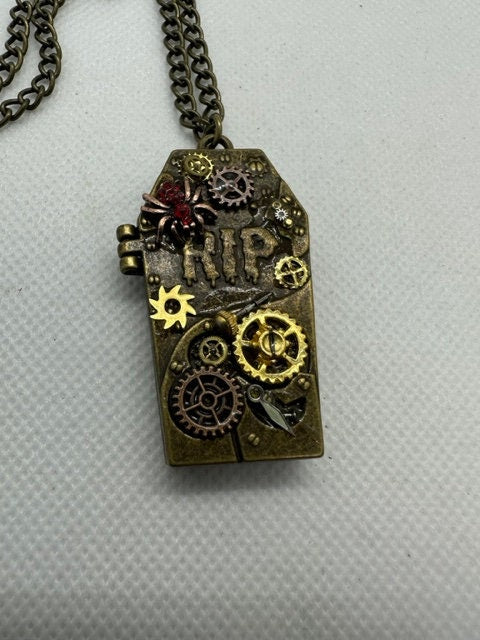 Halloween Coffin RIP Bronze Steampunk Locket Necklace