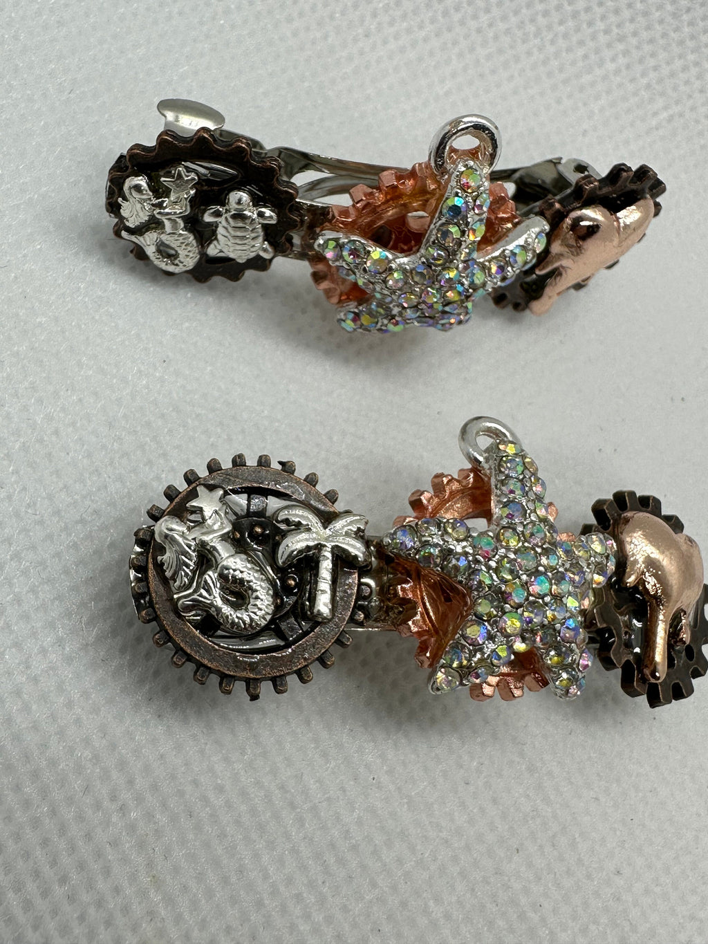 Steampunk Set of Rhinestone Starfish Hairclips