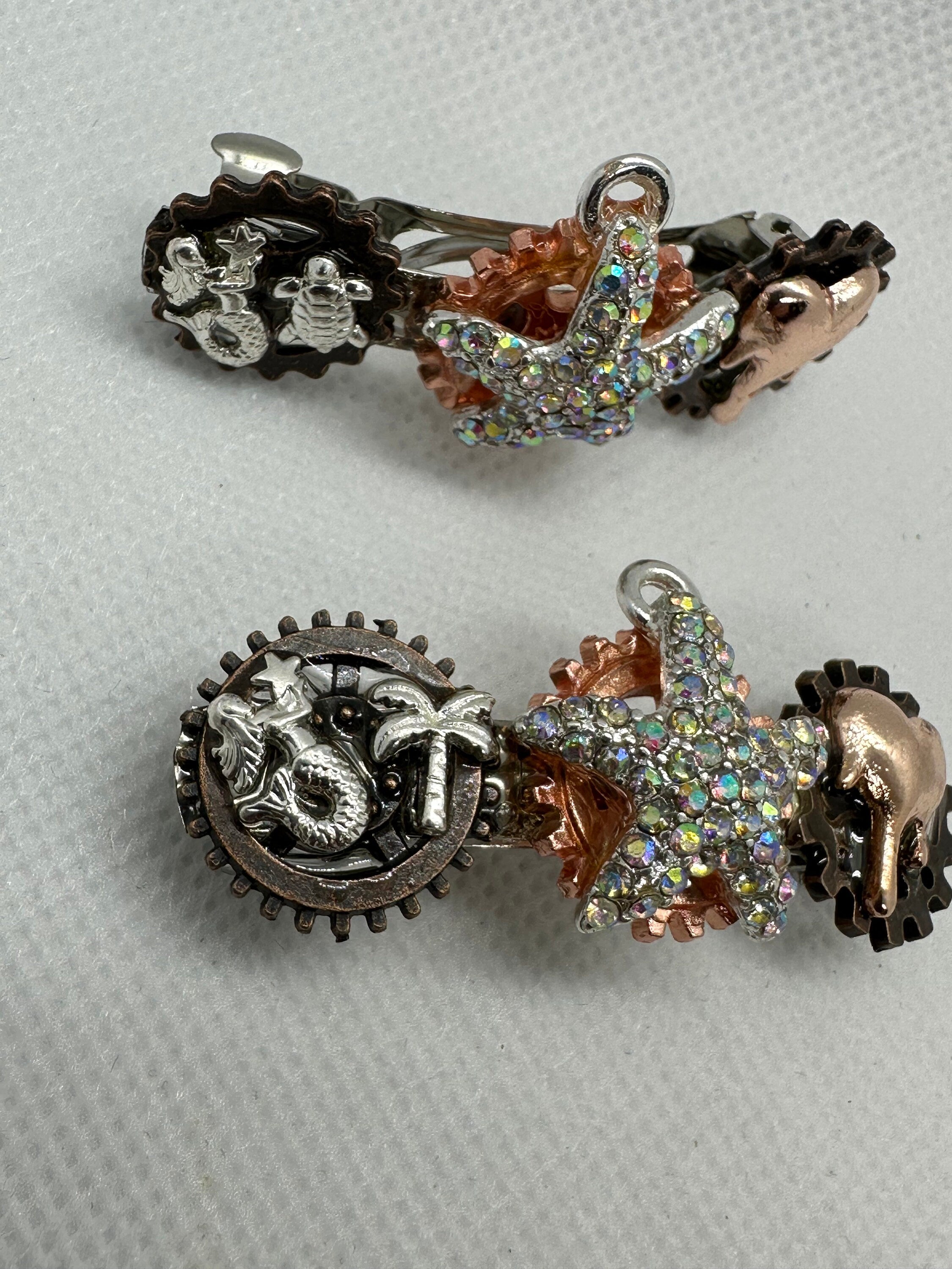 Steampunk Set of Rhinestone Starfish Hairclips
