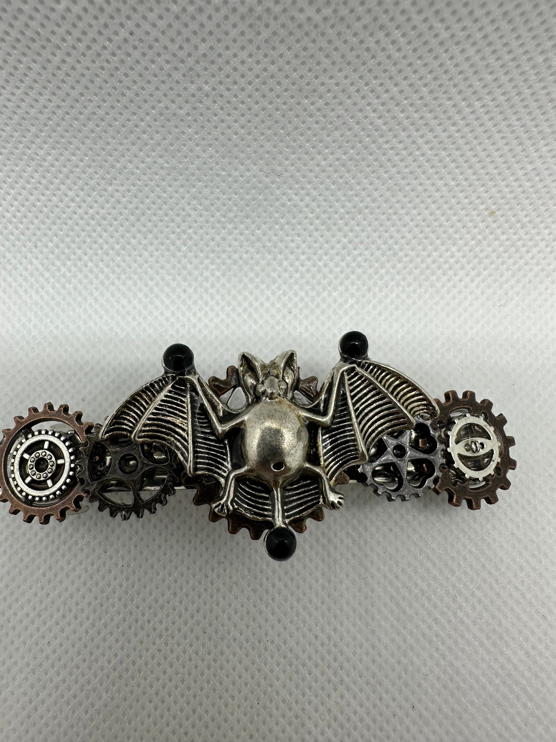 Halloween Steampunk Silver Bat Hair Clip