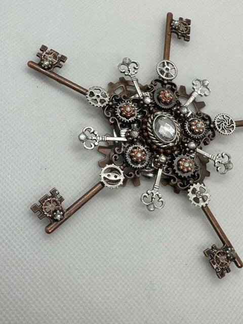 Steampunk Metal Keys Snowflake Ornament or Decoration
