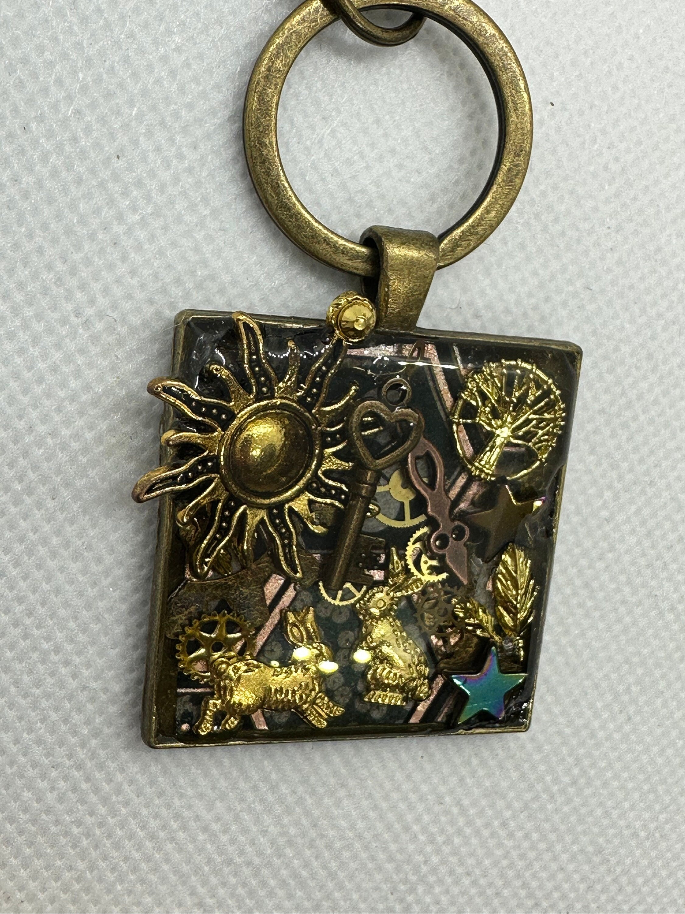 Steampunk Rabbit or Bunny Gold Keychain