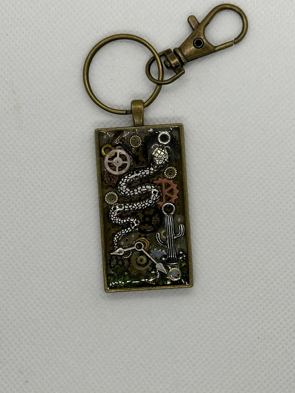 Steampunk Desert Theme Snake with Cactus Keychain