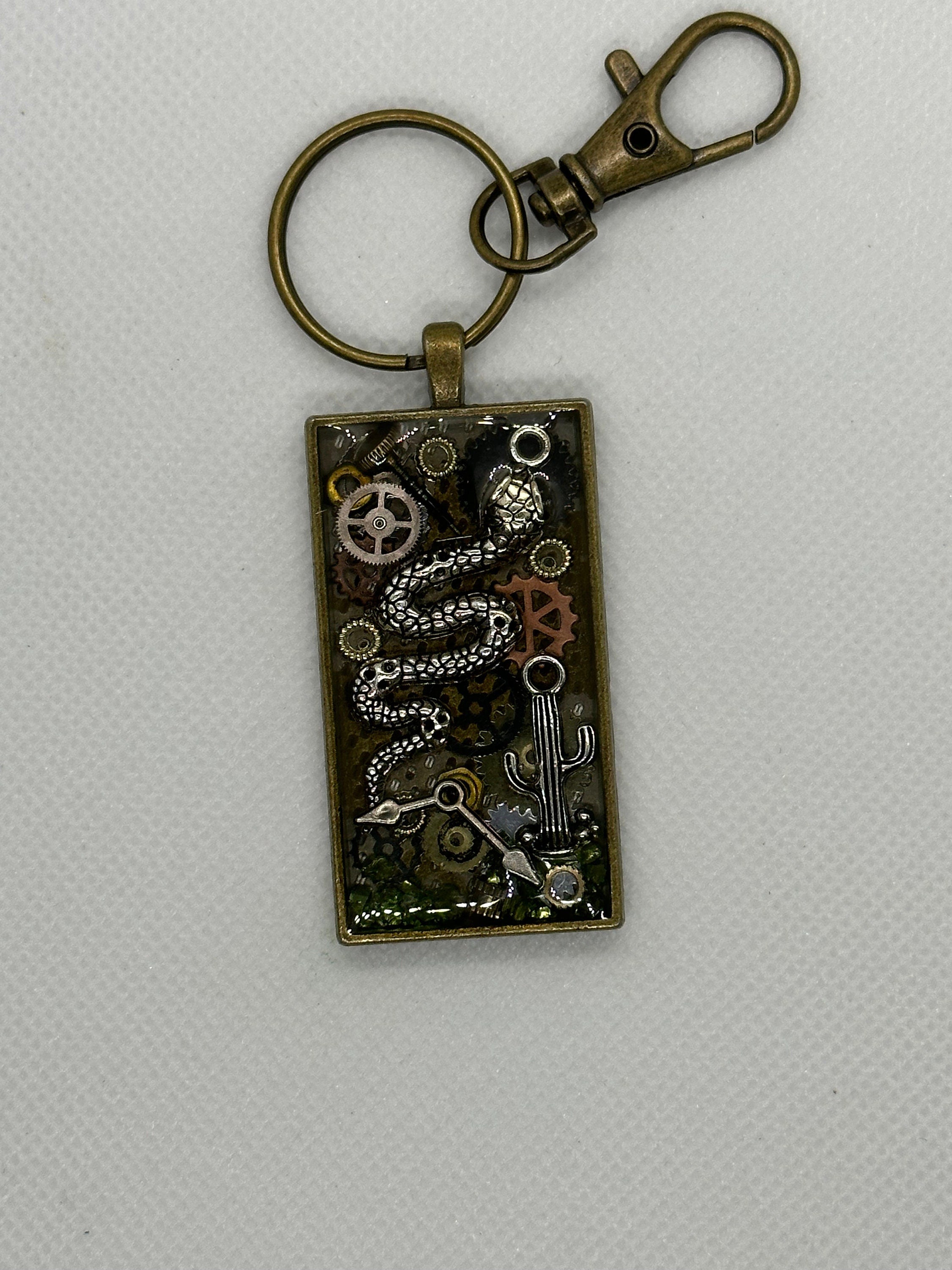 Steampunk Desert Theme Snake with Cactus Keychain