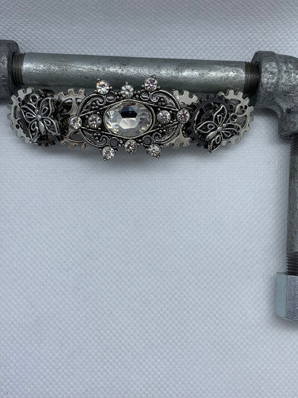 Rhinestone Silver Steampunk Butterfly Hair clip