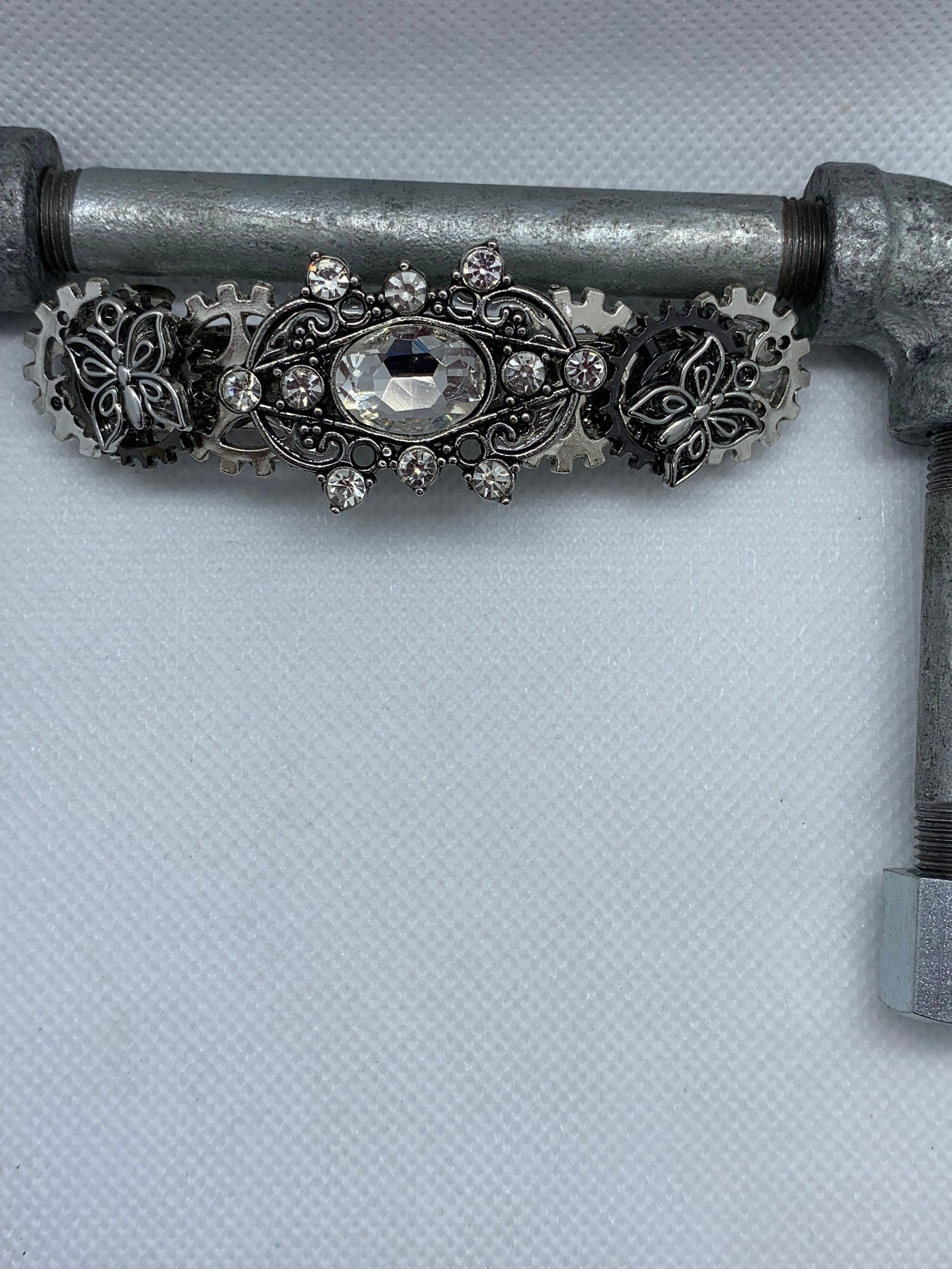 Rhinestone Silver Steampunk Butterfly Hair clip