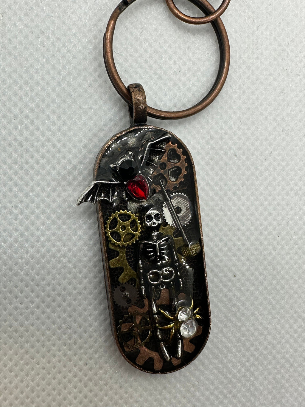 Skeleton and Bat Steampunk Keychain