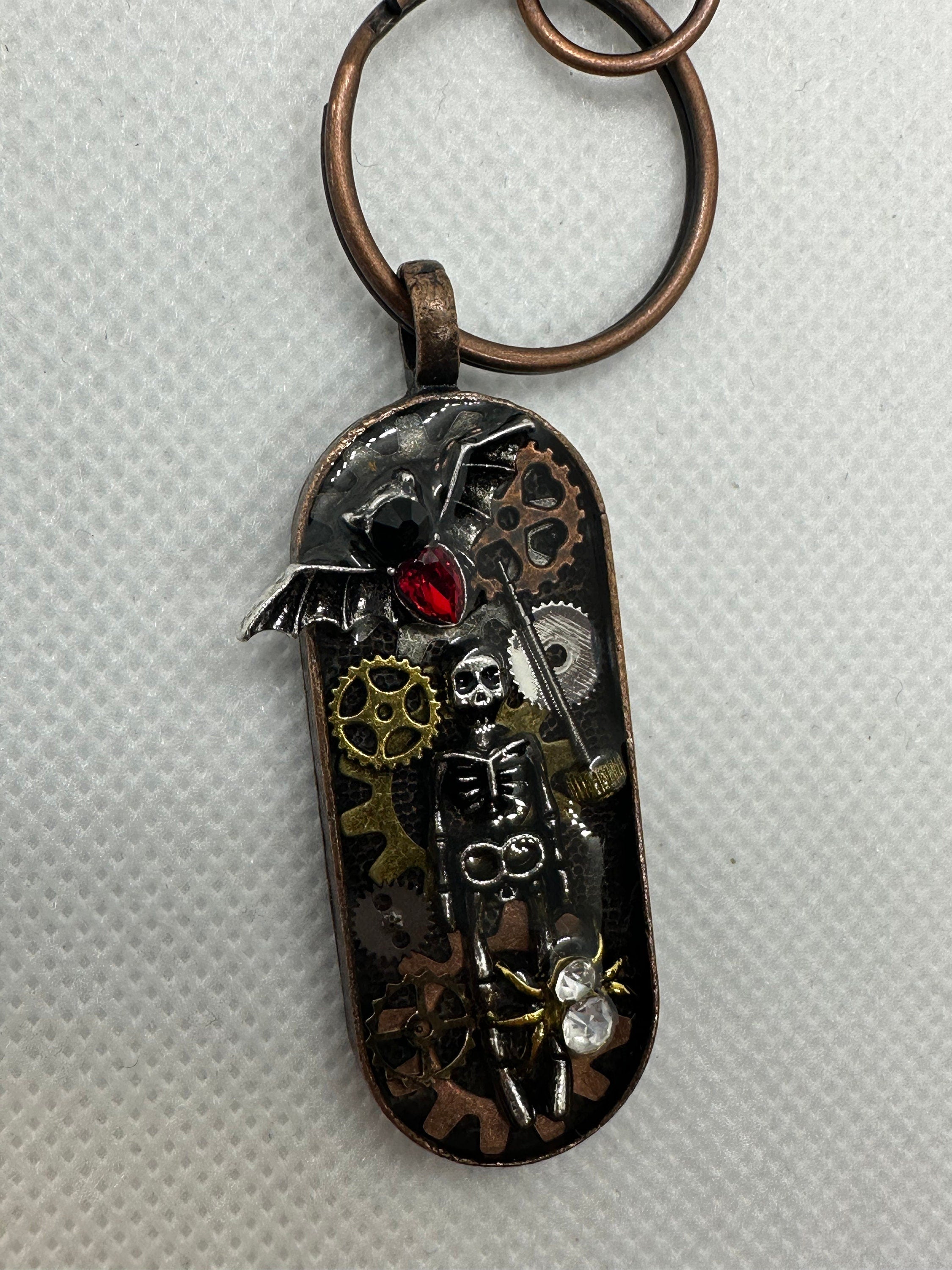 Skeleton and Bat Steampunk Keychain