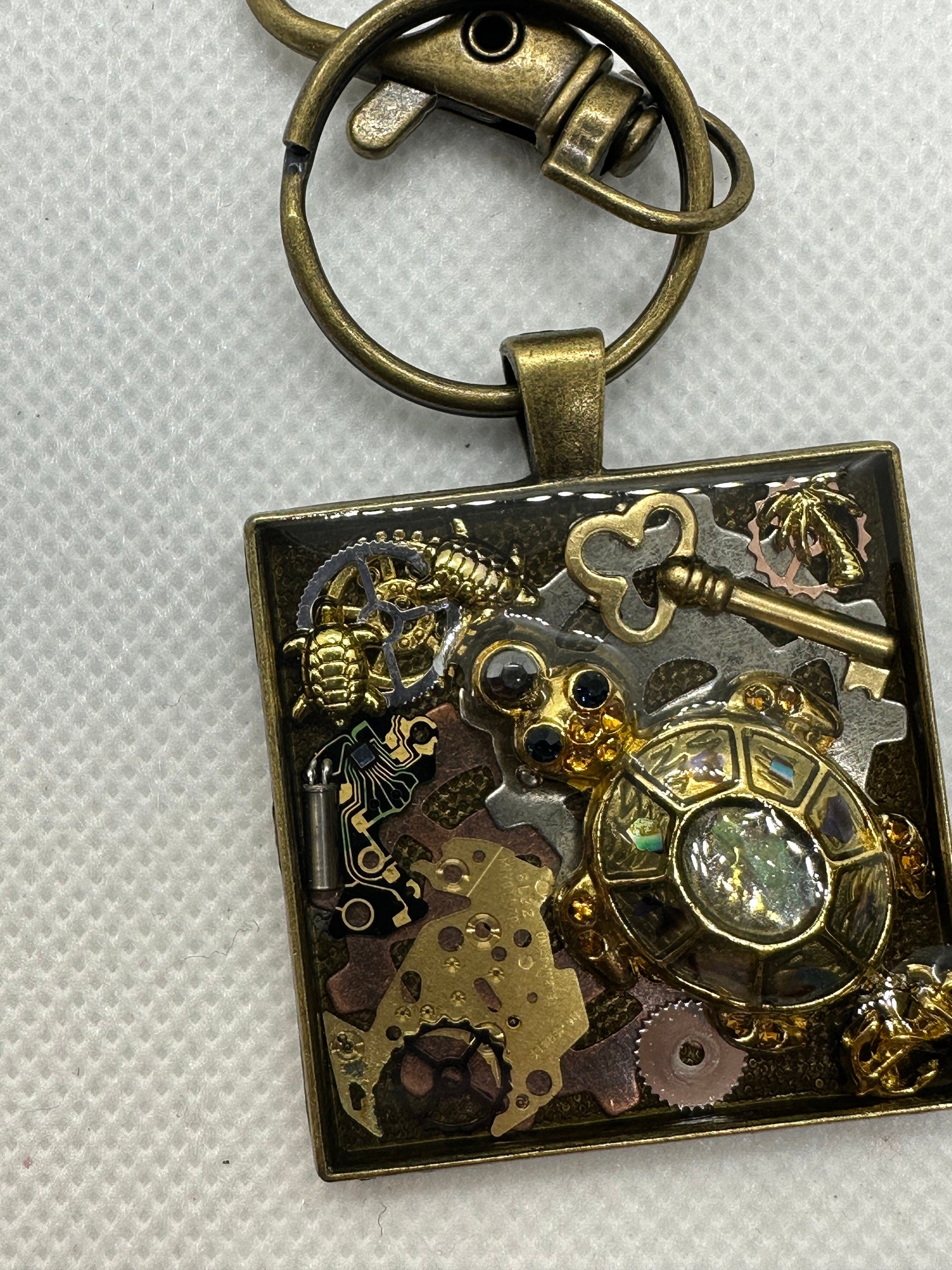 Steampunk Turtle Bronze Keychain