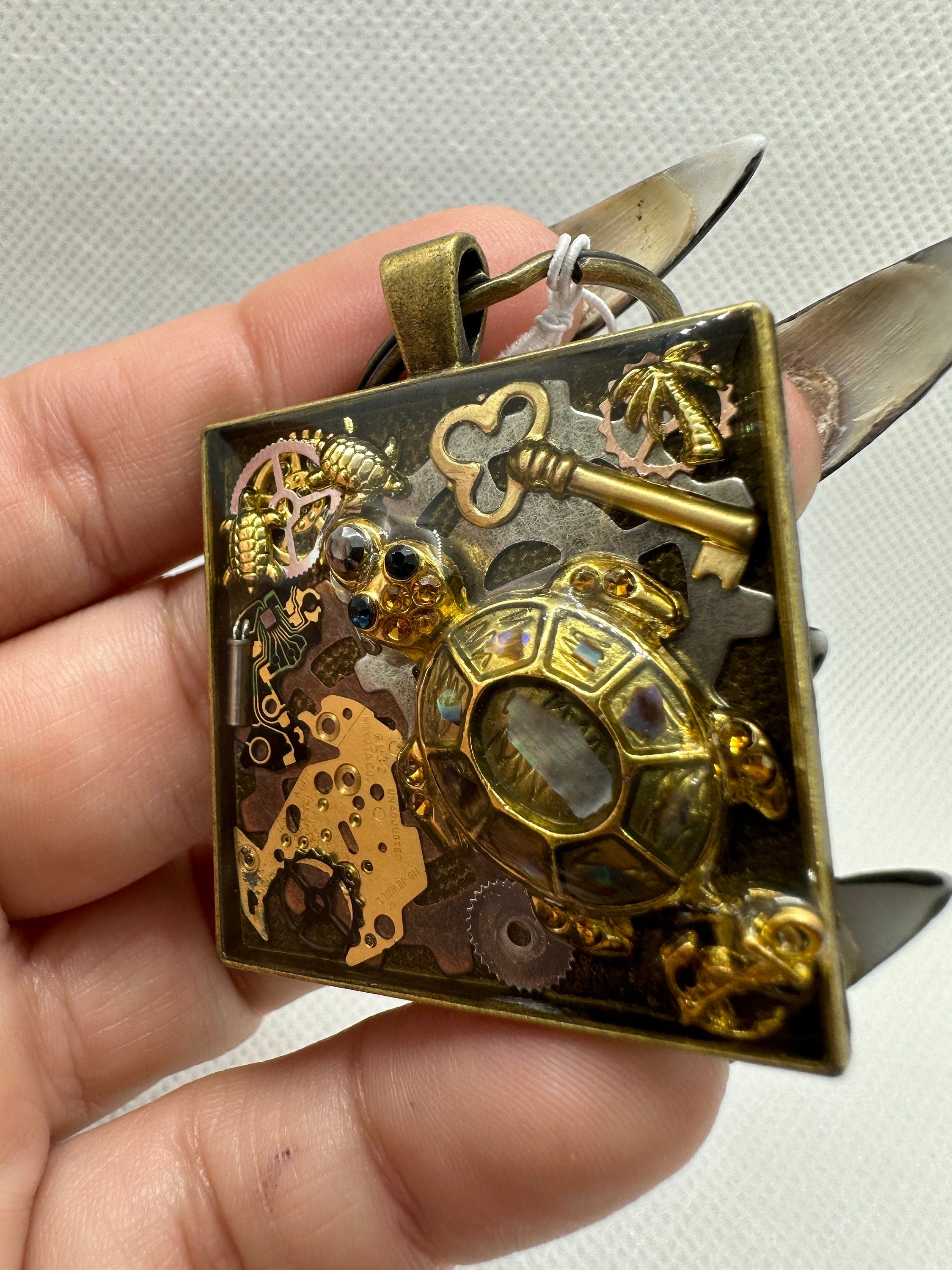 Steampunk Turtle Bronze Keychain