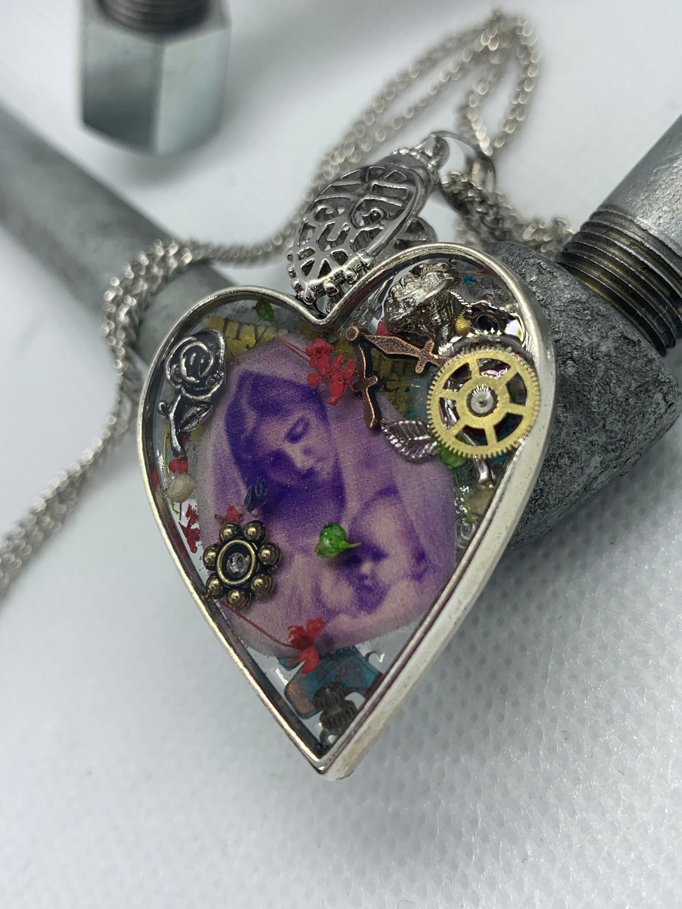 Women and Baby Heart shaped Steampunk Antique Necklace