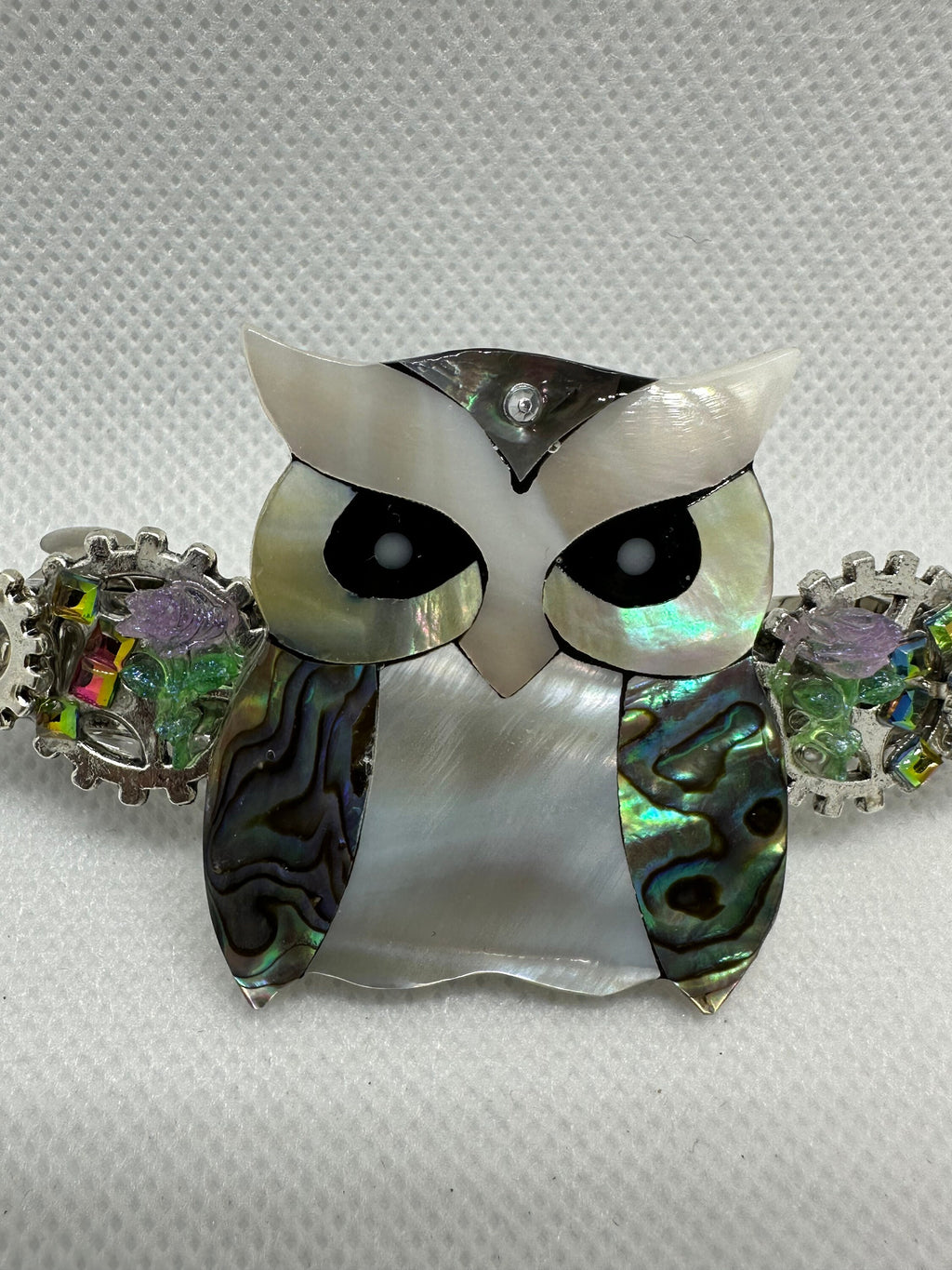 Steampunk Iridescent Owl Hair Clip