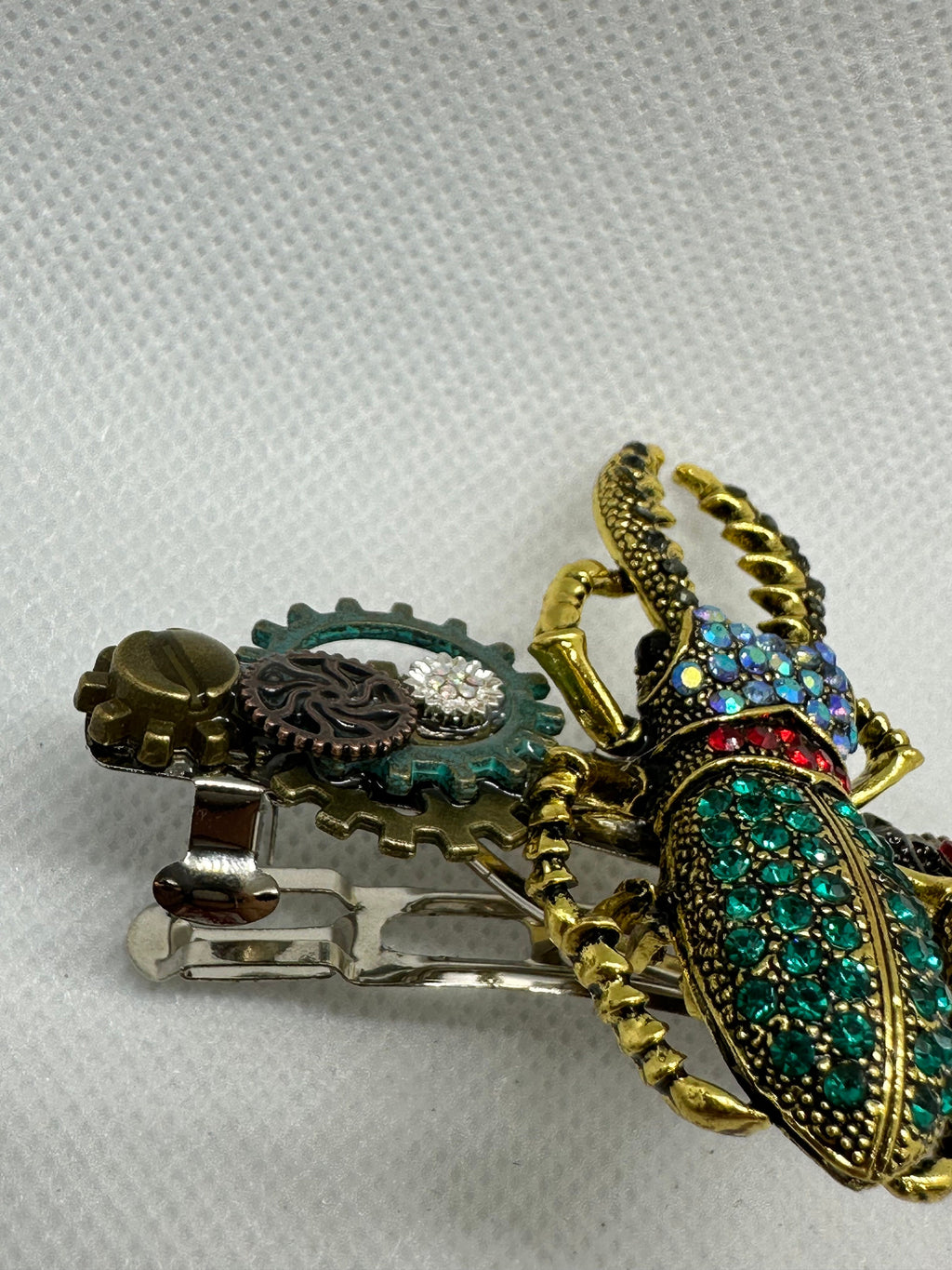 Steampunk Rhinestone Beetle Hair Clip