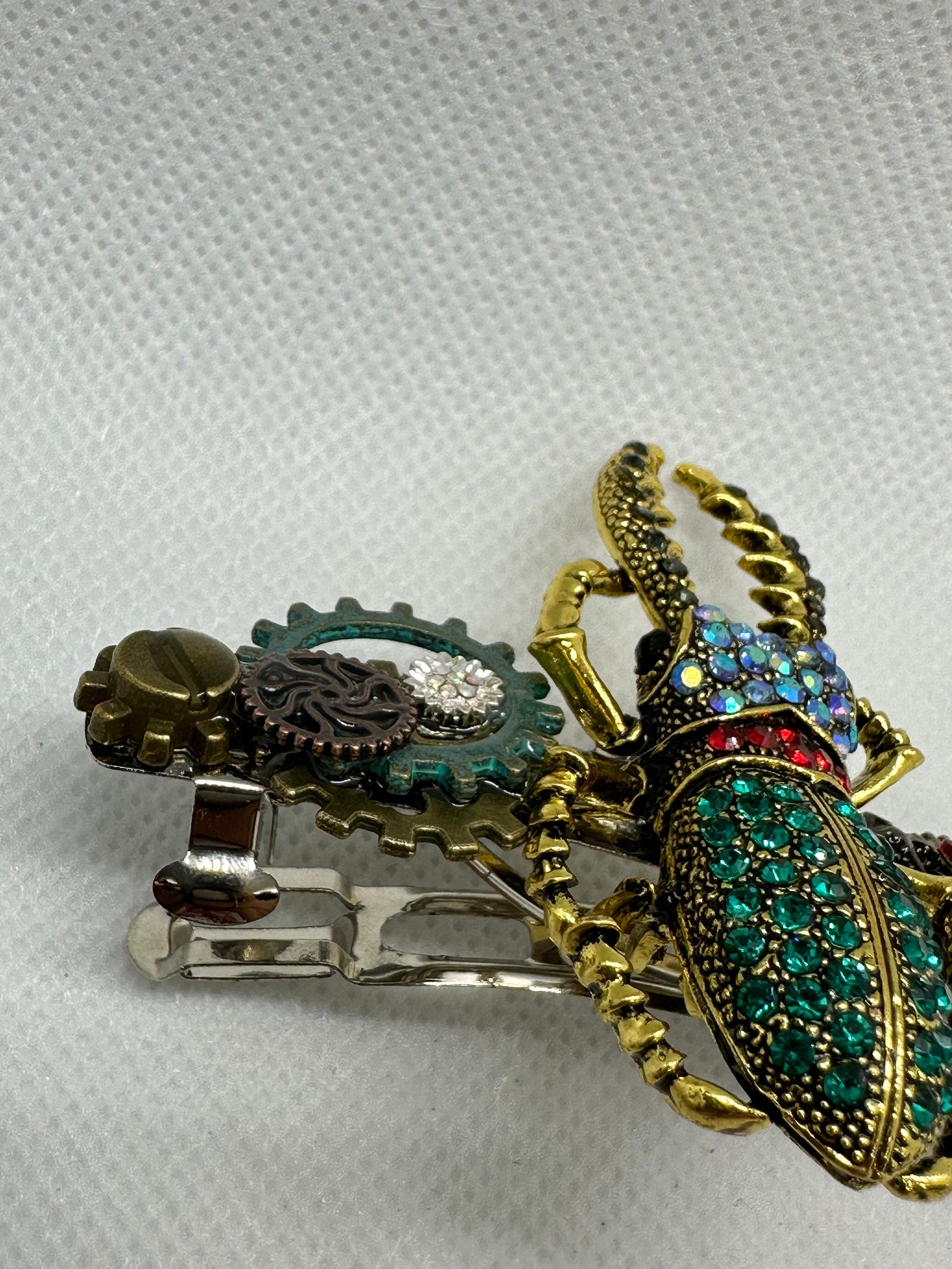 Steampunk Rhinestone Beetle Hair Clip