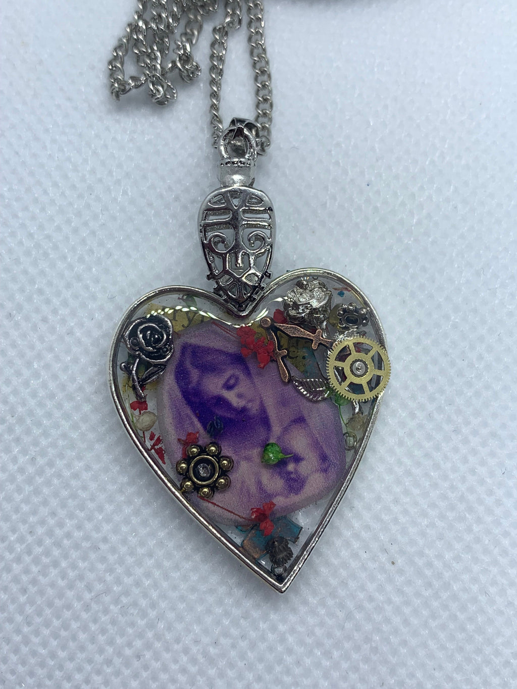 Women and Baby Heart shaped Steampunk Antique Necklace